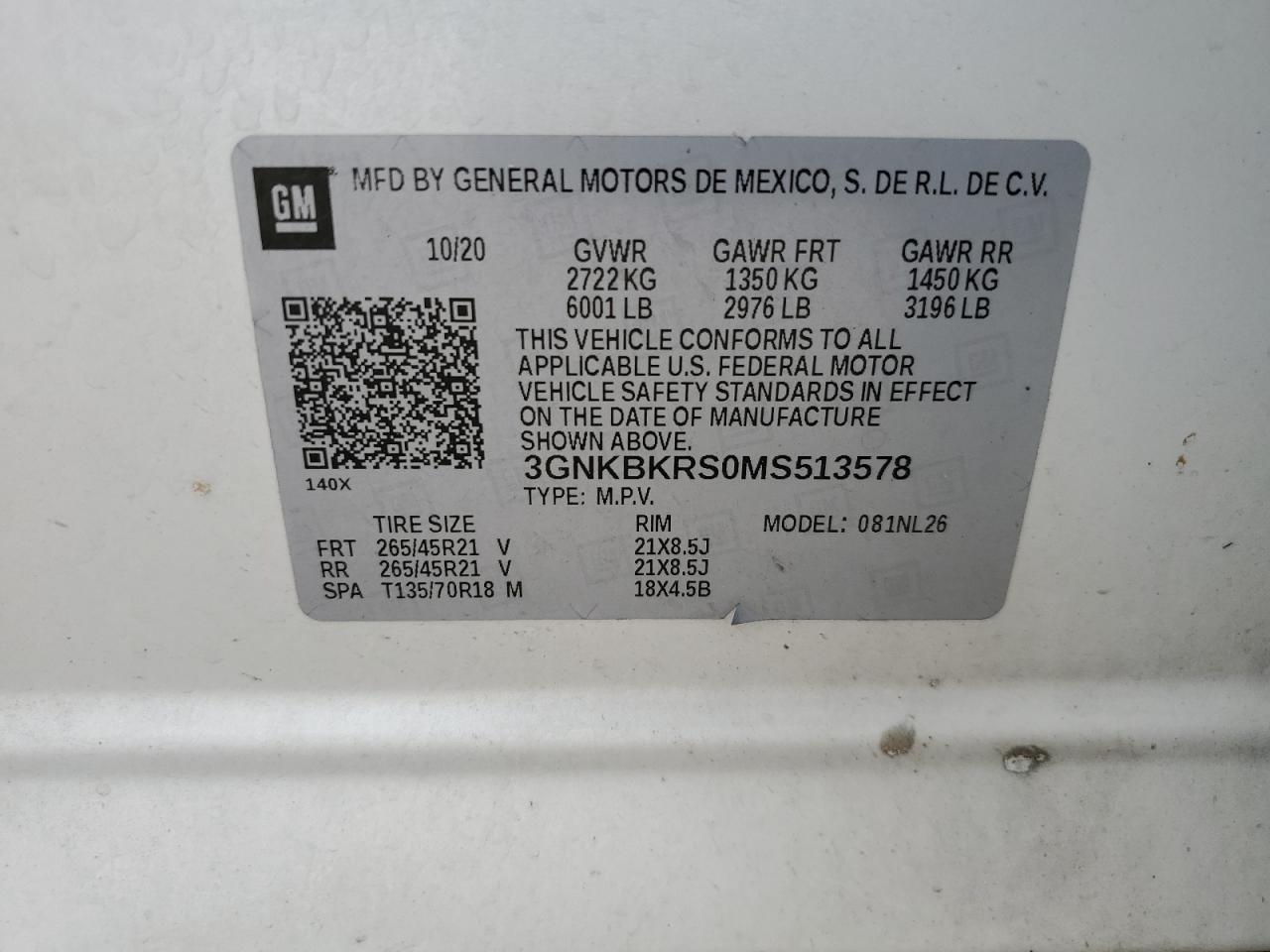 3GNKBKRS0MS513578 2021 Chevrolet Blazer Rs