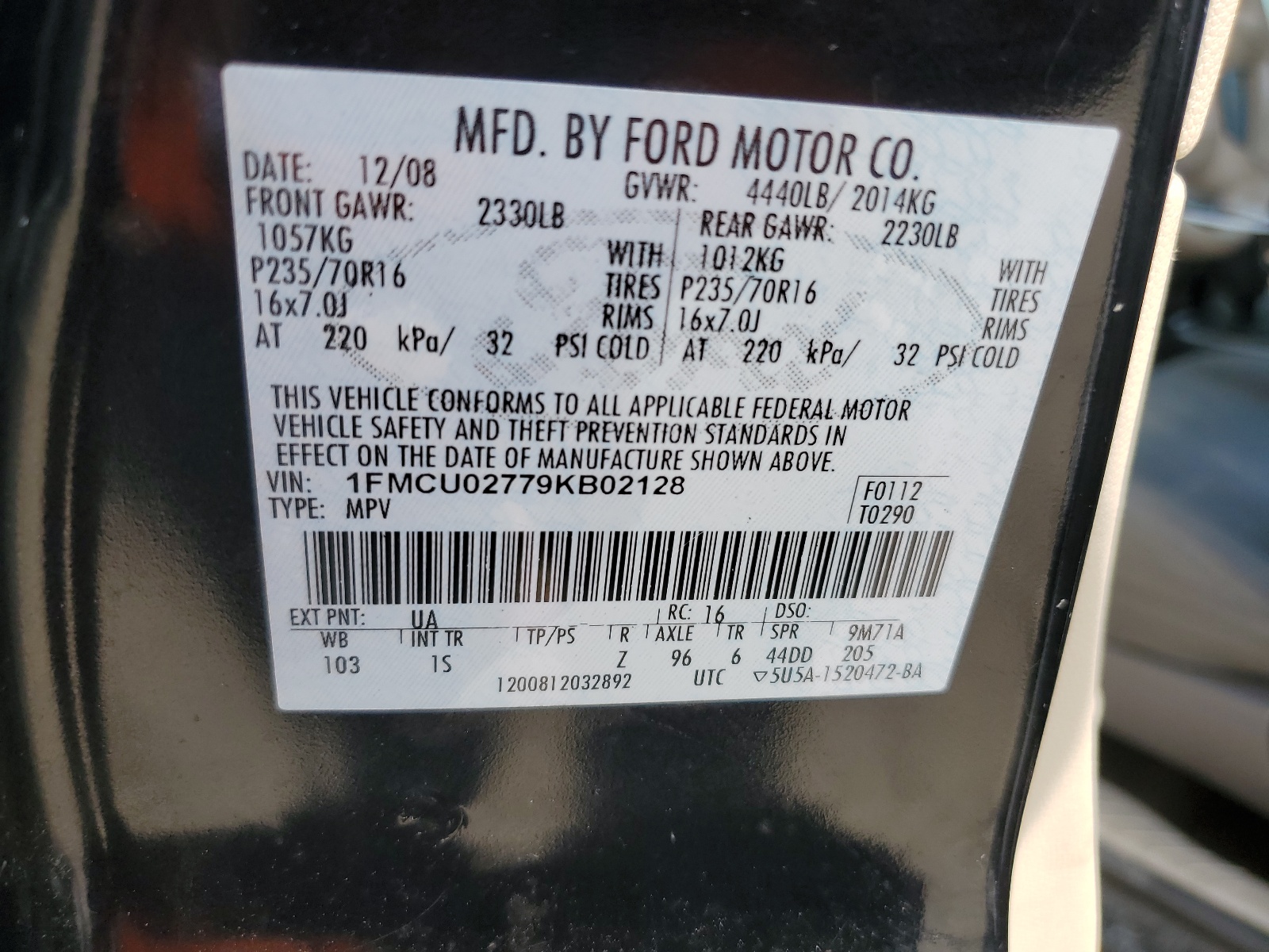1FMCU02779KB02128 2009 Ford Escape Xls