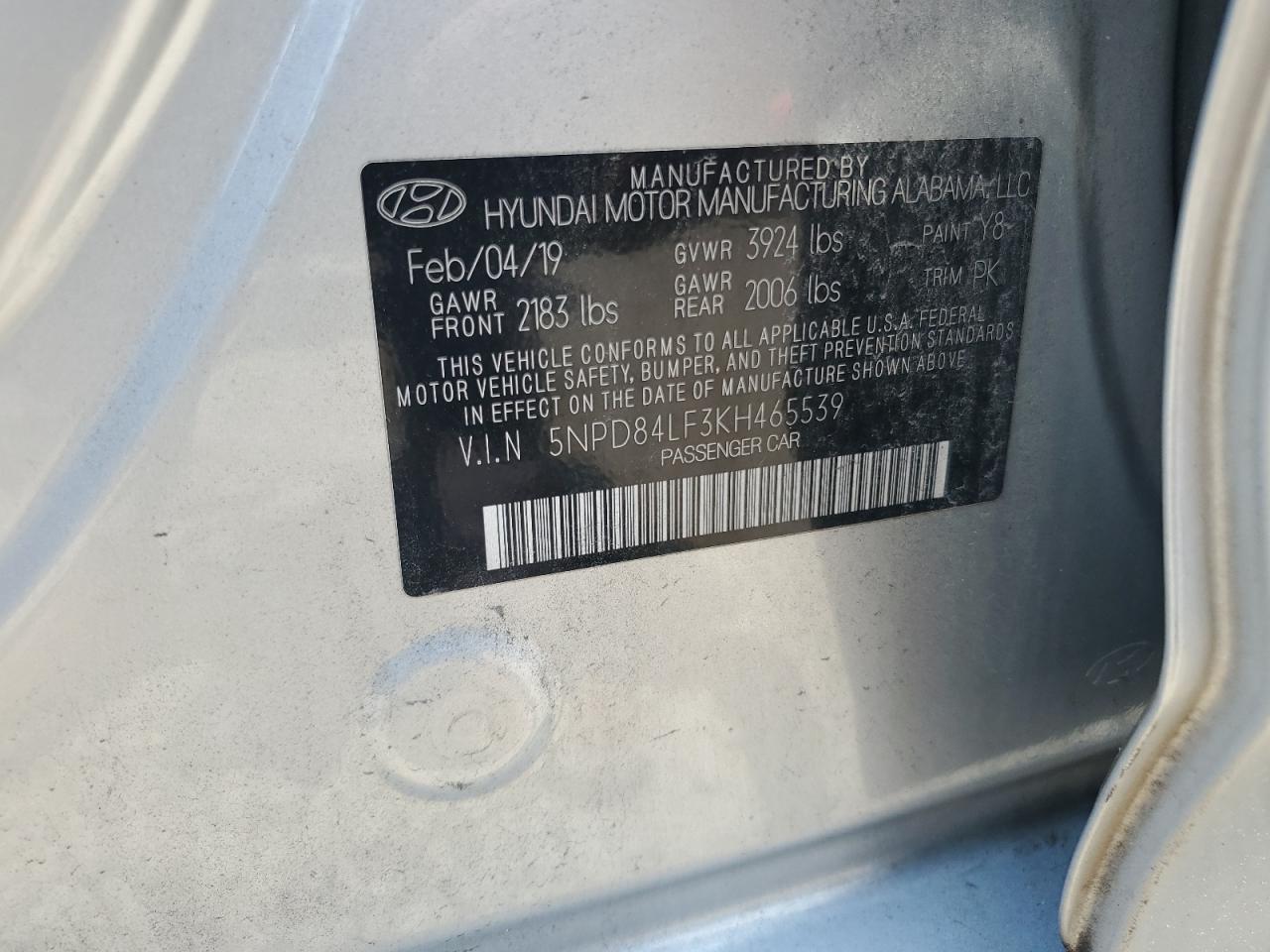 5NPD84LF3KH465539 2019 Hyundai Elantra Sel