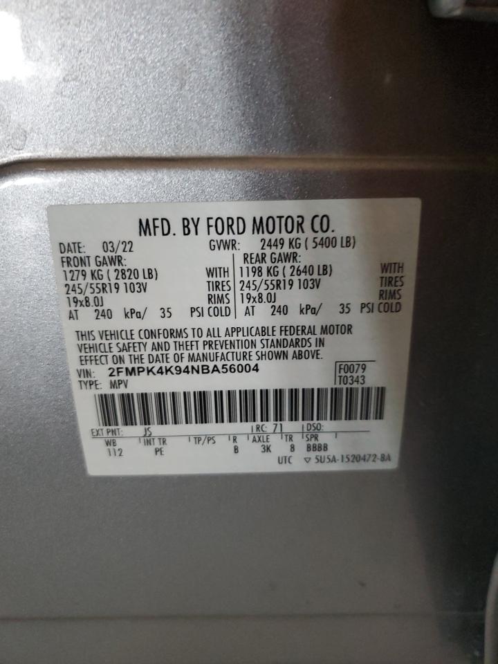 2022 Ford Edge Titanium VIN: 2FMPK4K94NBA56004 Lot: 66412424