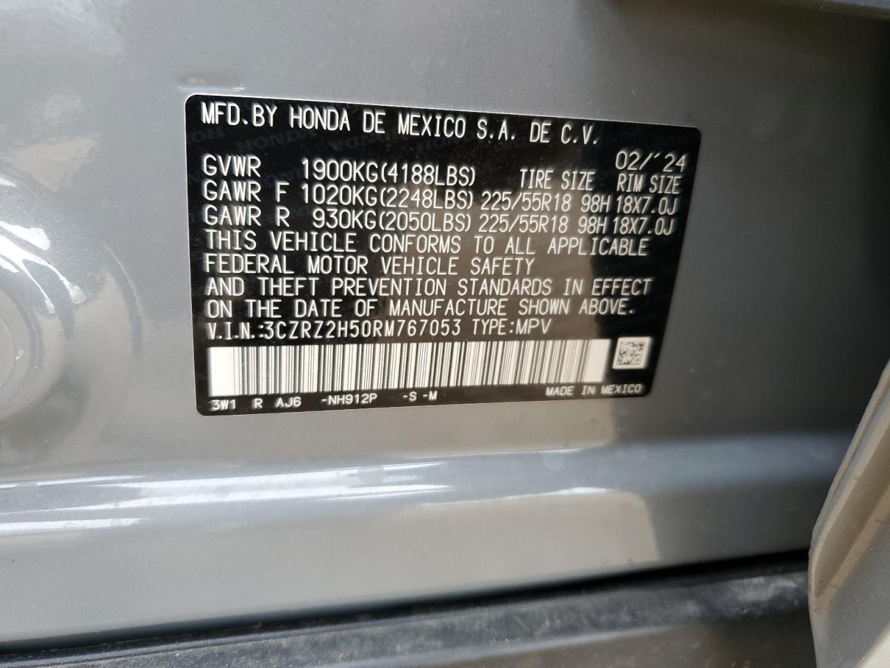 3CZRZ2H50RM767053 2024 Honda Hr-V Sport