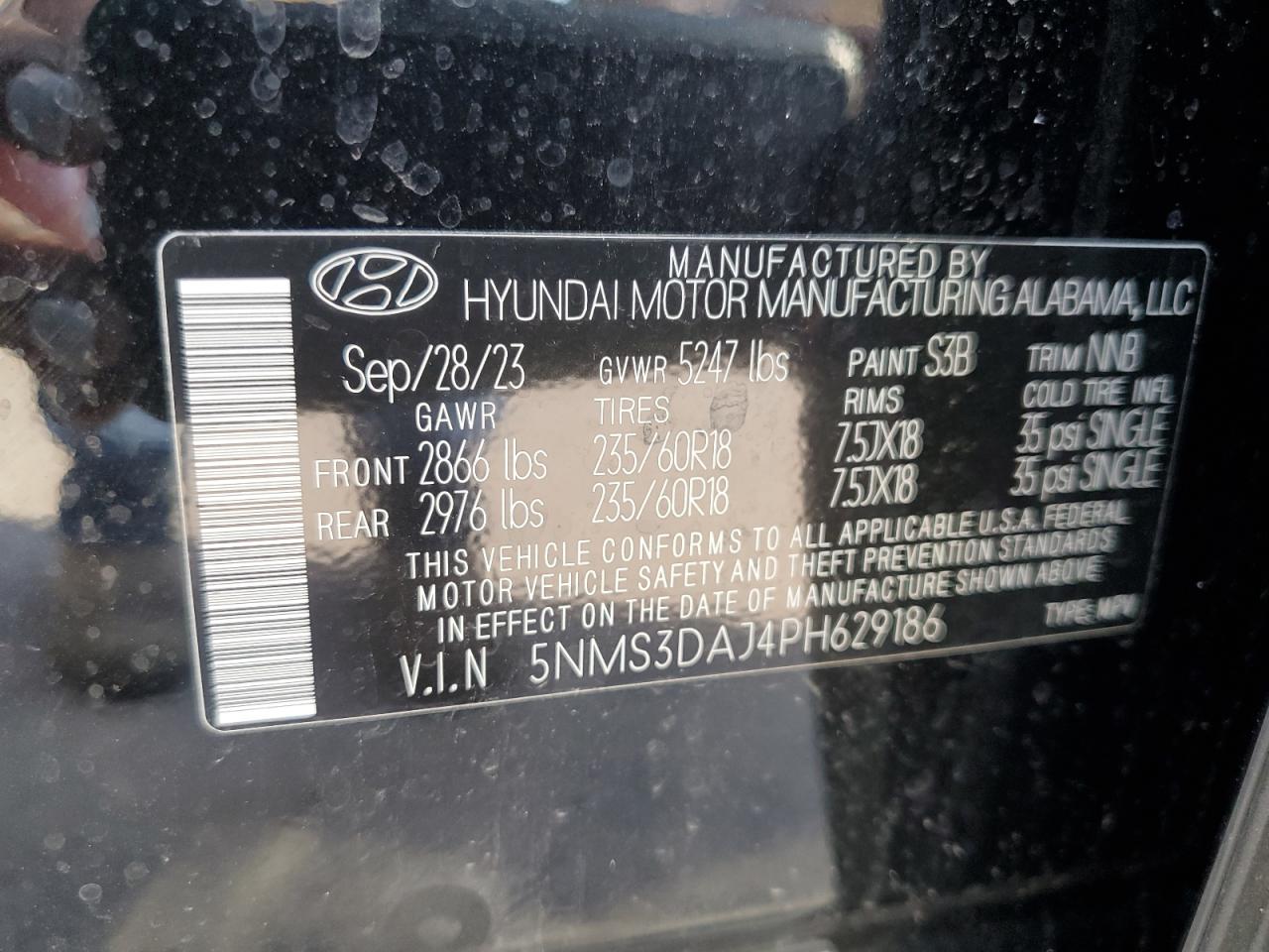 5NMS3DAJ4PH629186 2023 Hyundai Santa Fe Sel Premium