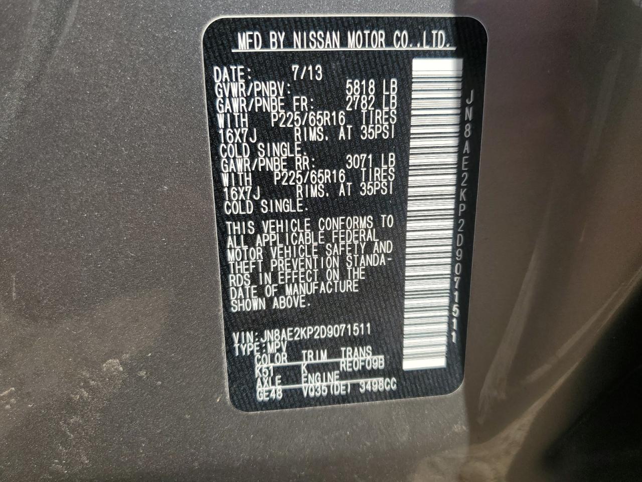 JN8AE2KP2D9071511 2013 Nissan Quest S