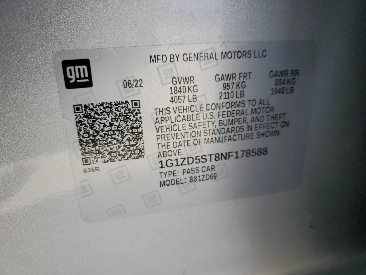 1G1ZD5ST8NF178588 2022 CHEVROLET MALIBU - Image 12