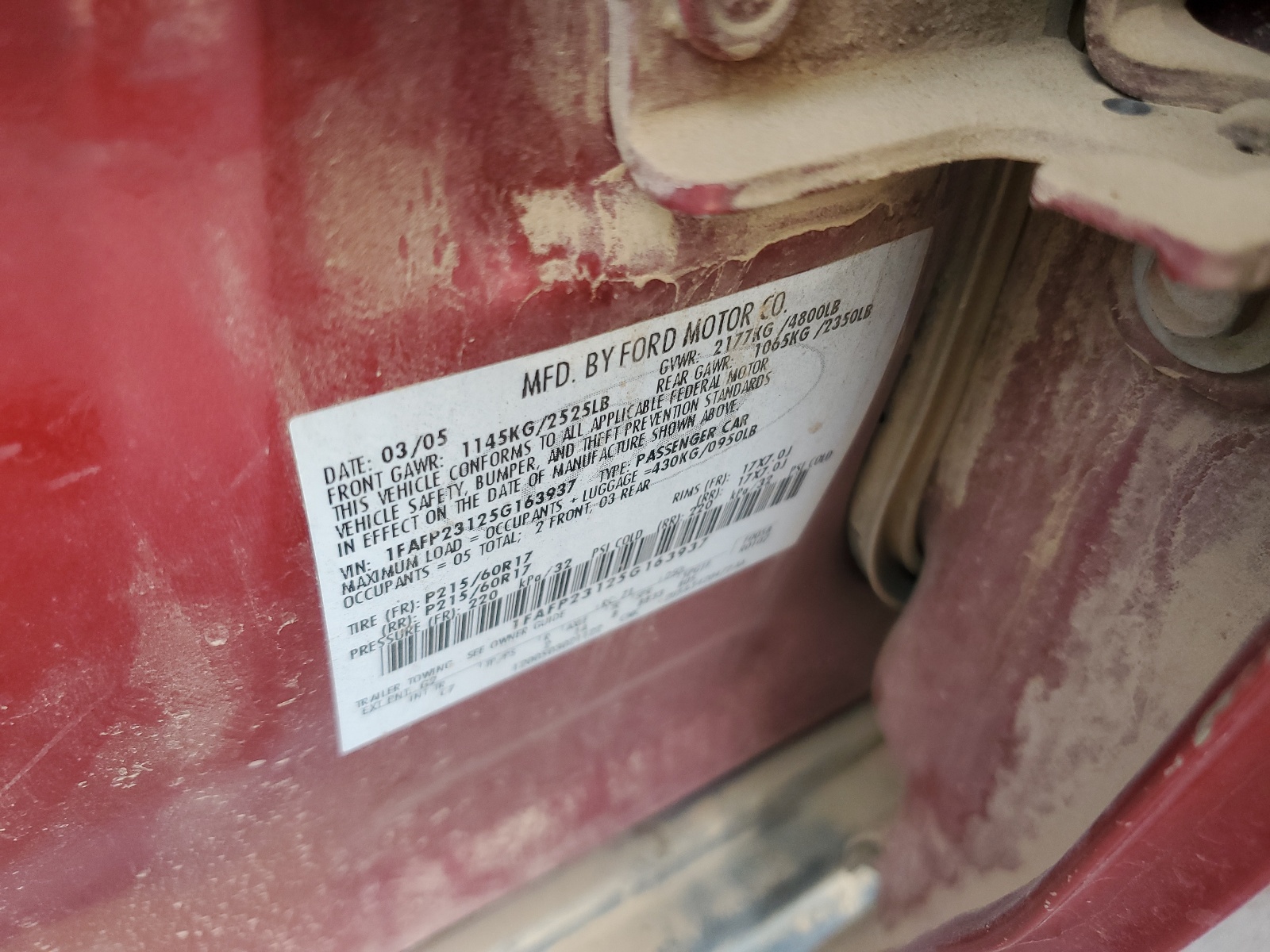 1FAFP23125G163937 2005 Ford Five Hundred Se