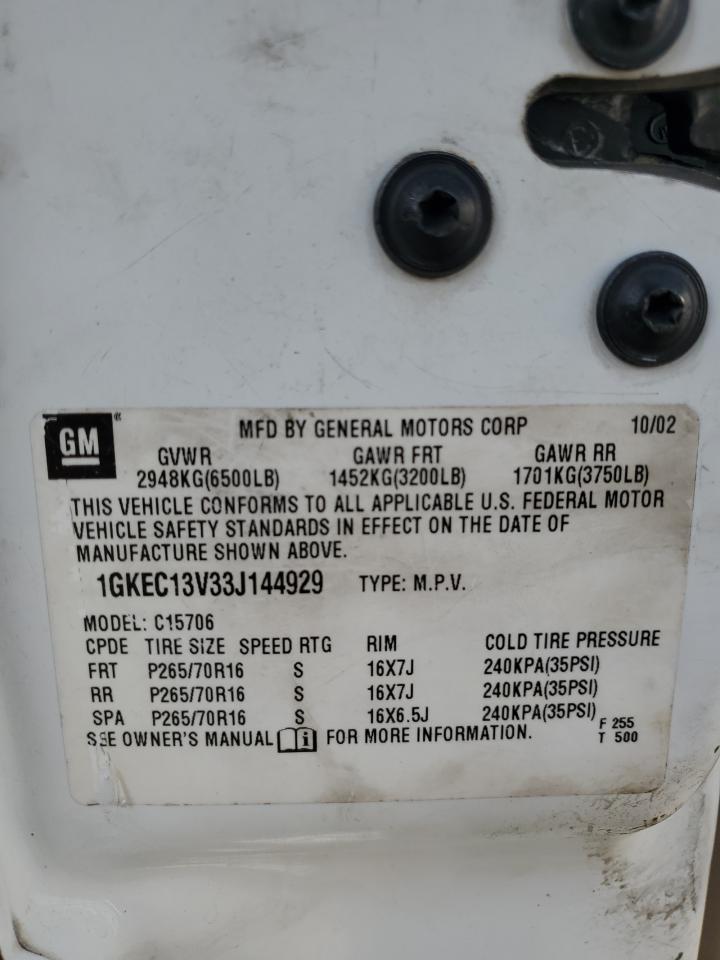 2003 GMC Yukon VIN: 1GKEC13V33J144929 Lot: 51166635