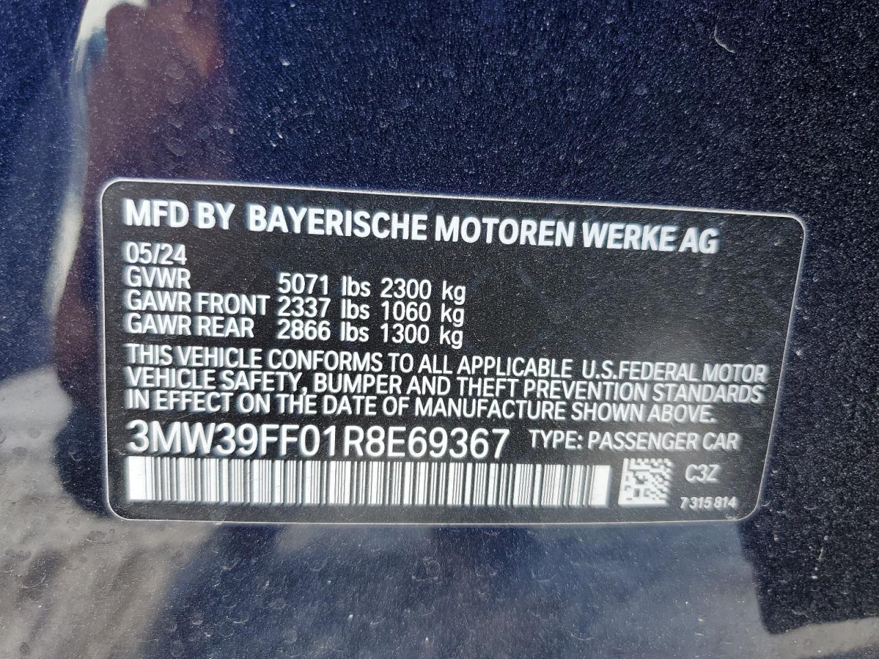 3MW39FF01R8E69367 2024 BMW 330E