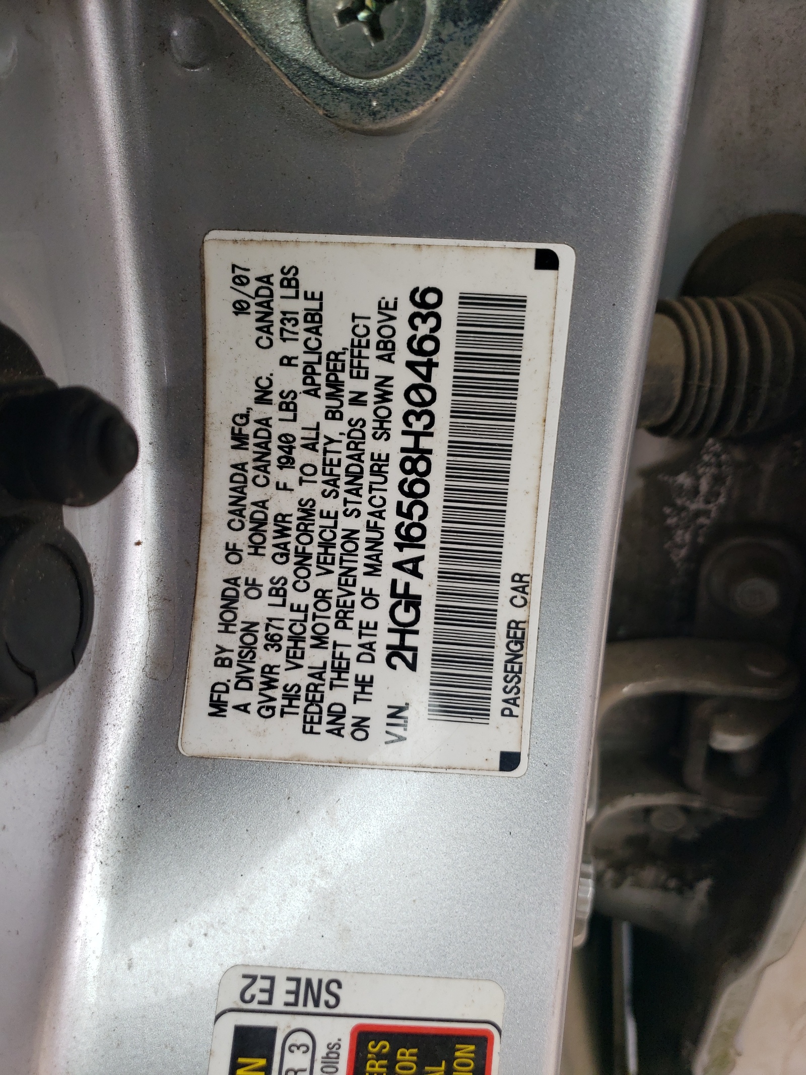 2HGFA16568H304636 2008 Honda Civic Lx