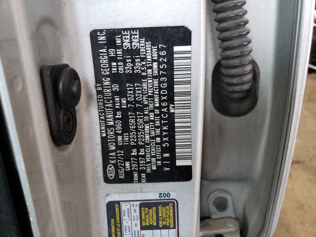 2013 Kia Sorento Lx VIN: 5XYKTCA6XDG375267 Lot: 67681554