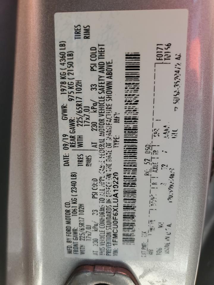 2020 Ford Escape S VIN: 1FMCU0F6XLUA10220 Lot: 67145784