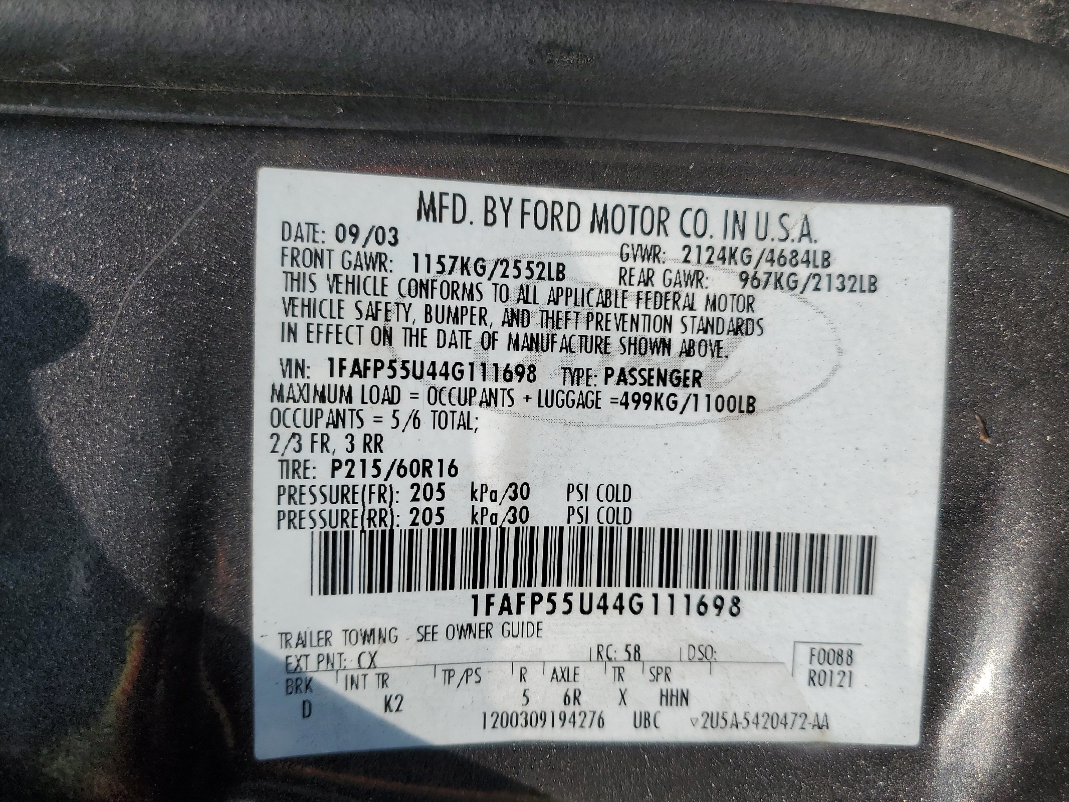 1FAFP55U44G111698 2004 Ford Taurus Ses