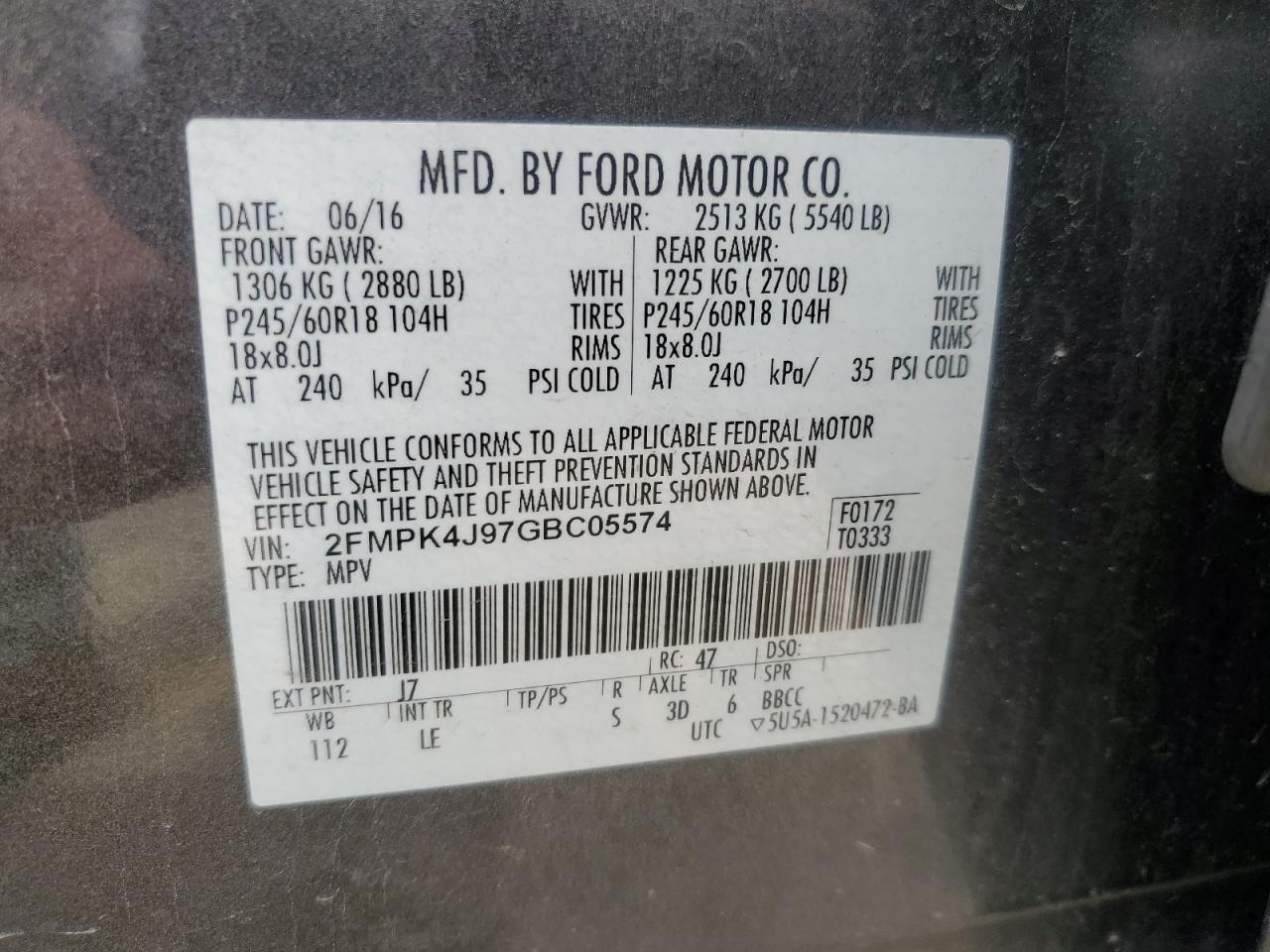 2FMPK4J97GBC05574 2016 Ford Edge Sel