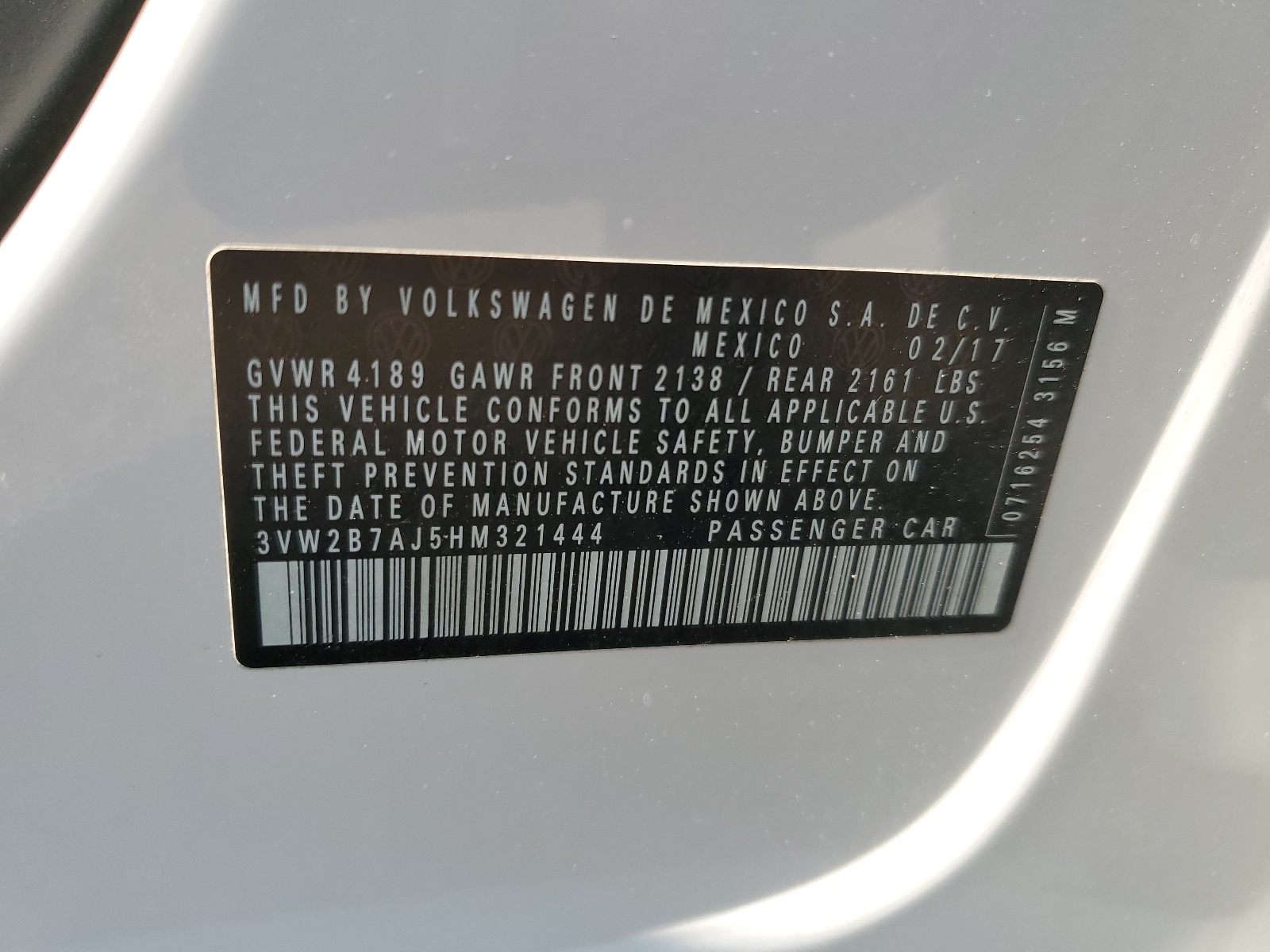 3VW2B7AJ5HM321444 2017 Volkswagen Jetta S