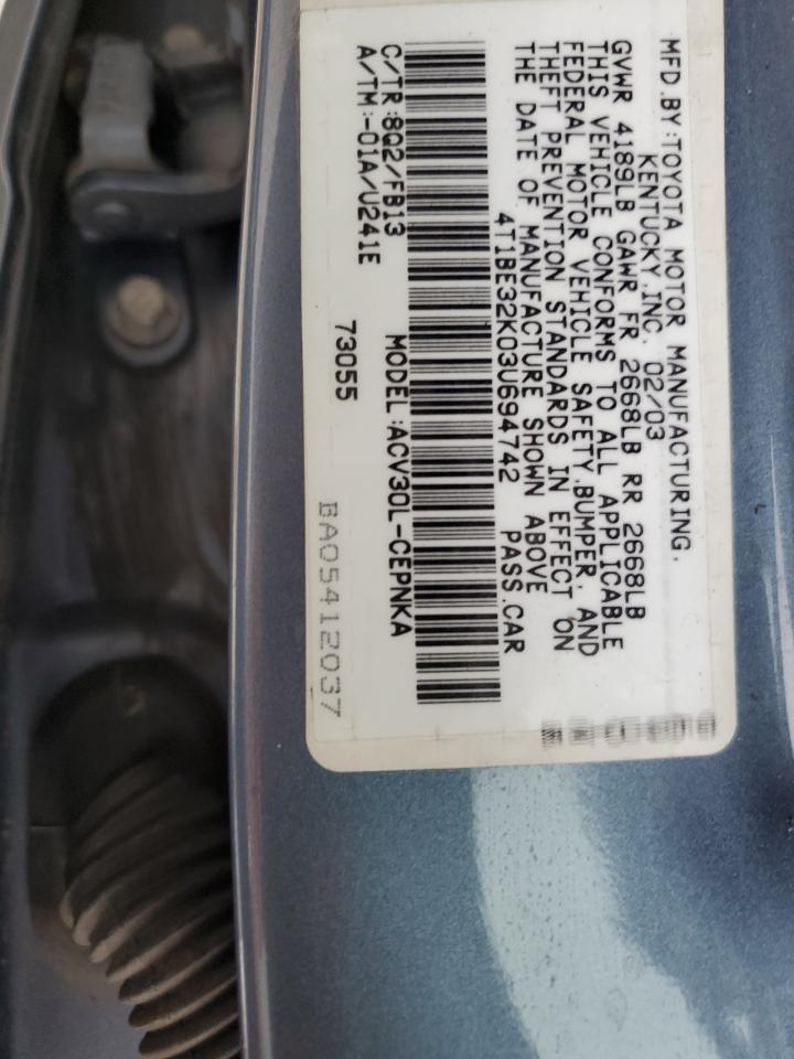 2003 Toyota Camry Le VIN: 4T1BE32K03U694742 Lot: 66171064