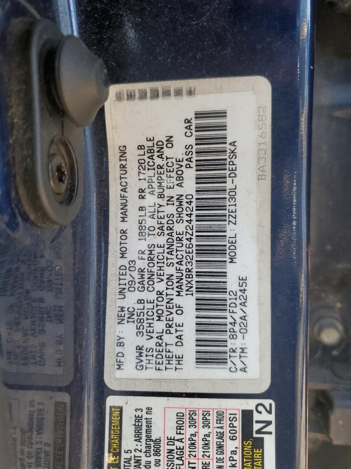 2004 Toyota Corolla Ce VIN: 1NXBR32E64Z244240 Lot: 65578104