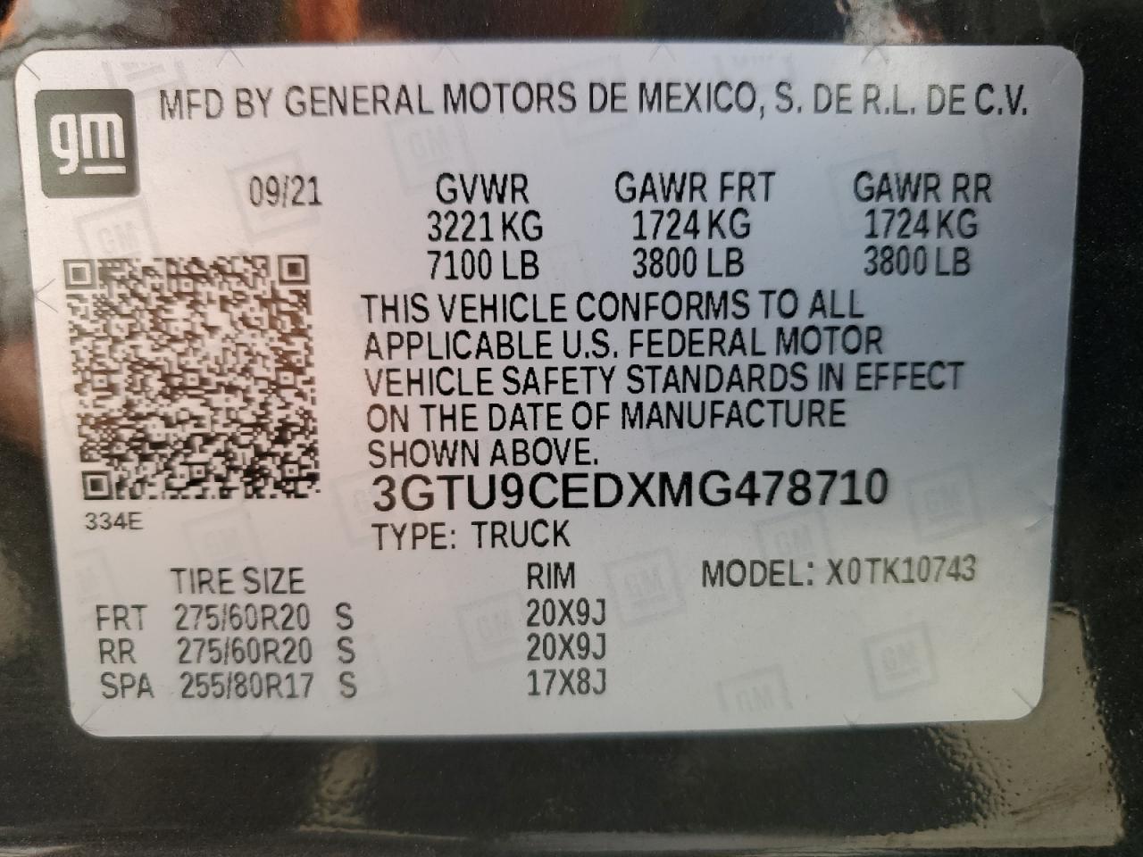 3GTU9CEDXMG478710 2021 GMC Sierra K1500 Elevation