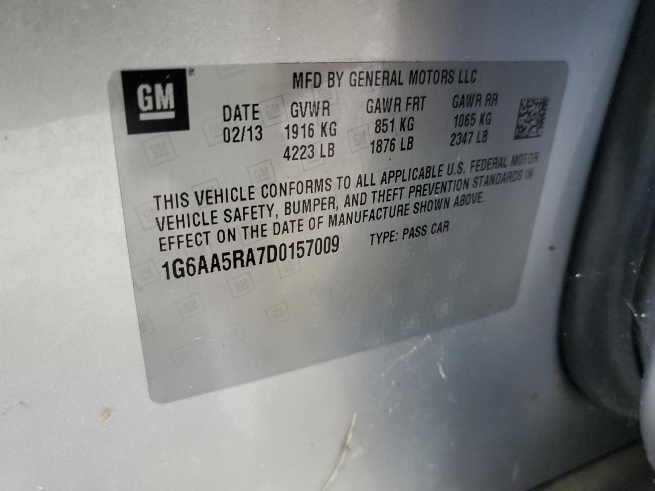 2013 Cadillac Ats VIN: 1G6AA5RA7D0157009 Lot: 67706374