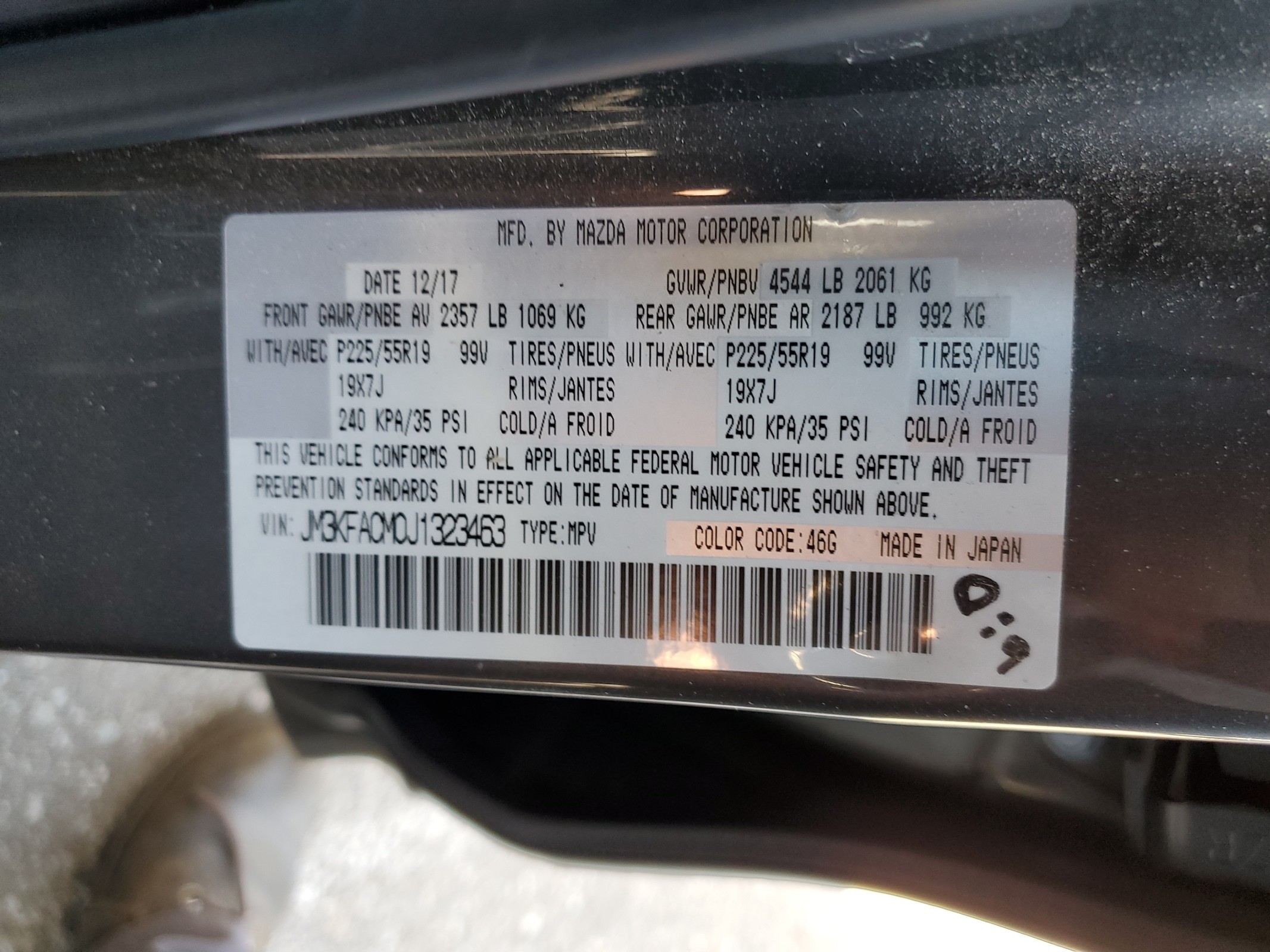 JM3KFACM0J1323463 2018 Mazda Cx-5 Touring