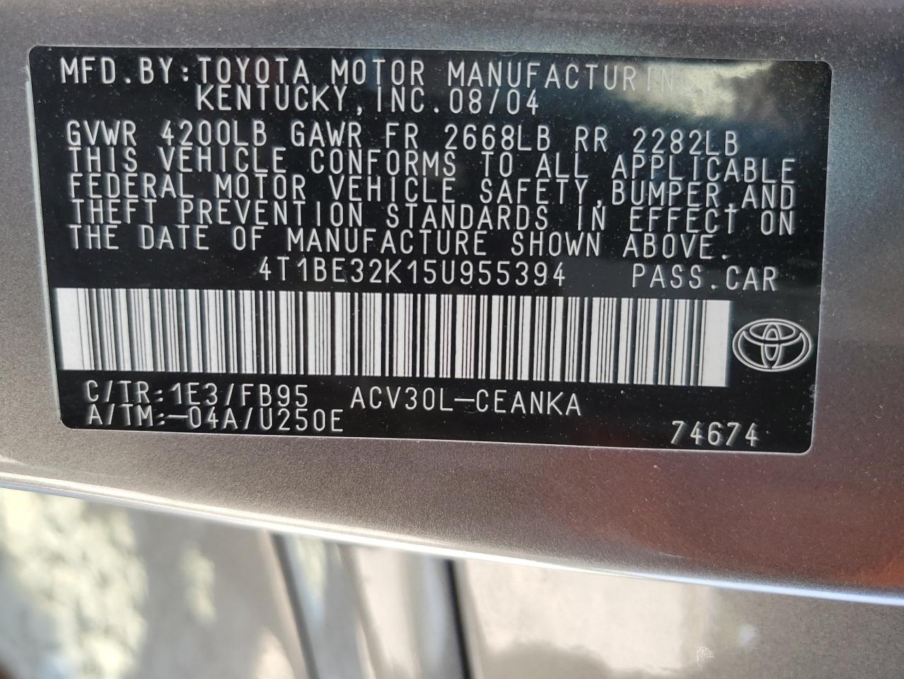 4T1BE32K15U955394 2005 Toyota Camry Le