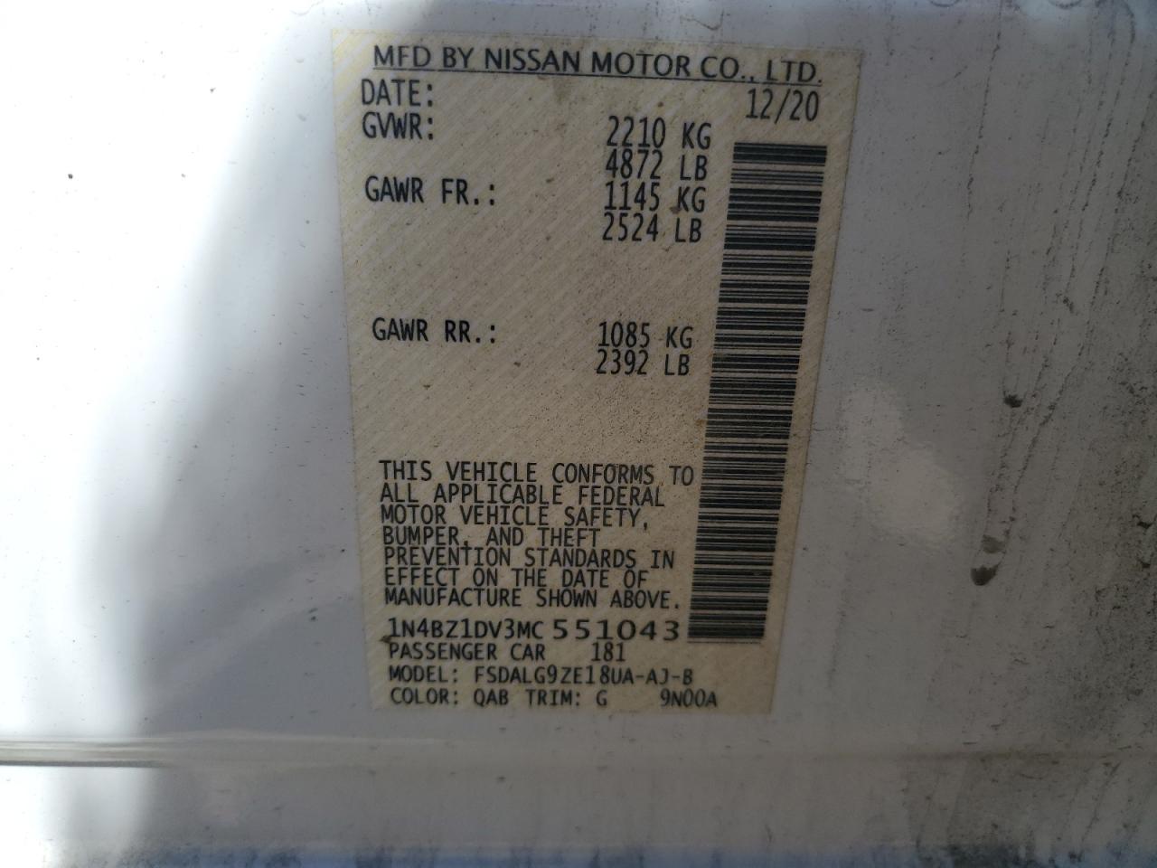 1N4BZ1DV3MC551043 2021 Nissan Leaf Sl Plus