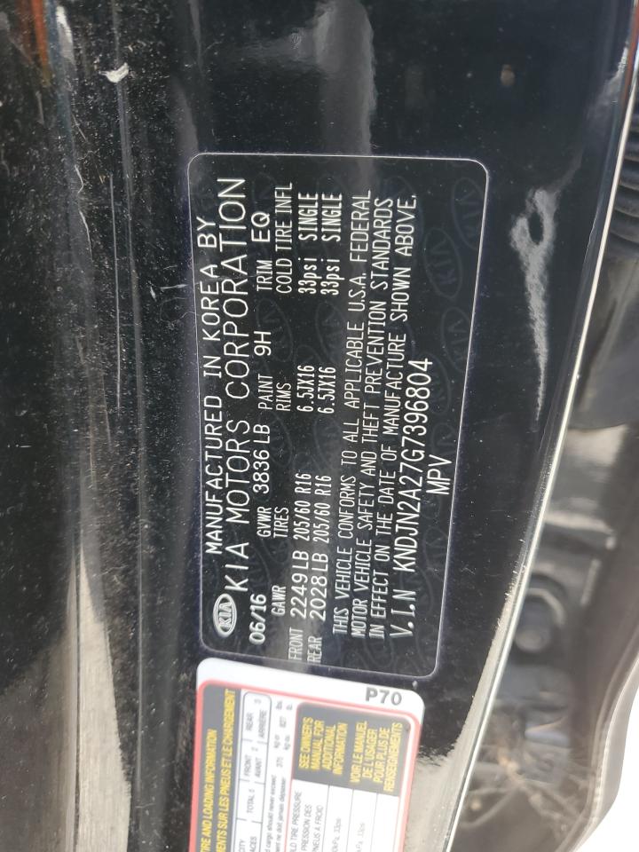 2016 Kia Soul VIN: KNDJN2A27G7396804 Lot: 67890534