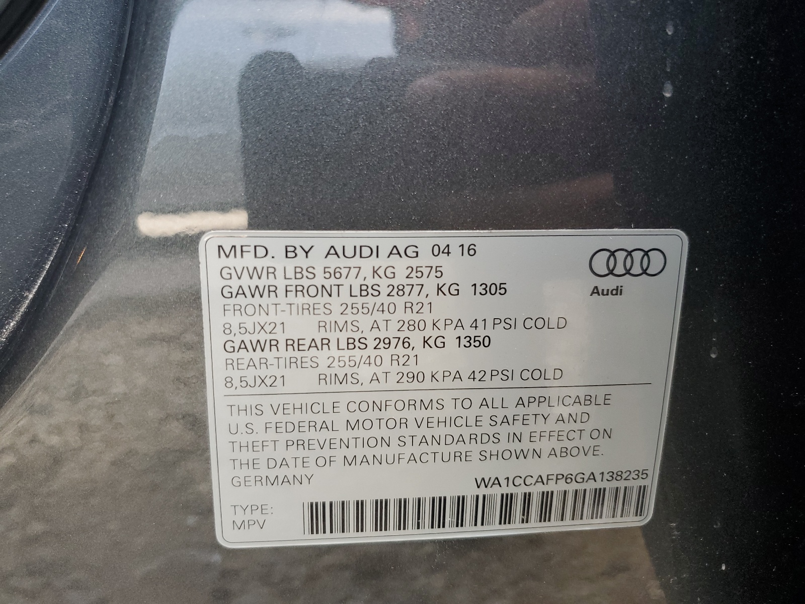 WA1CCAFP6GA138235 2016 Audi Sq5 Premium Plus