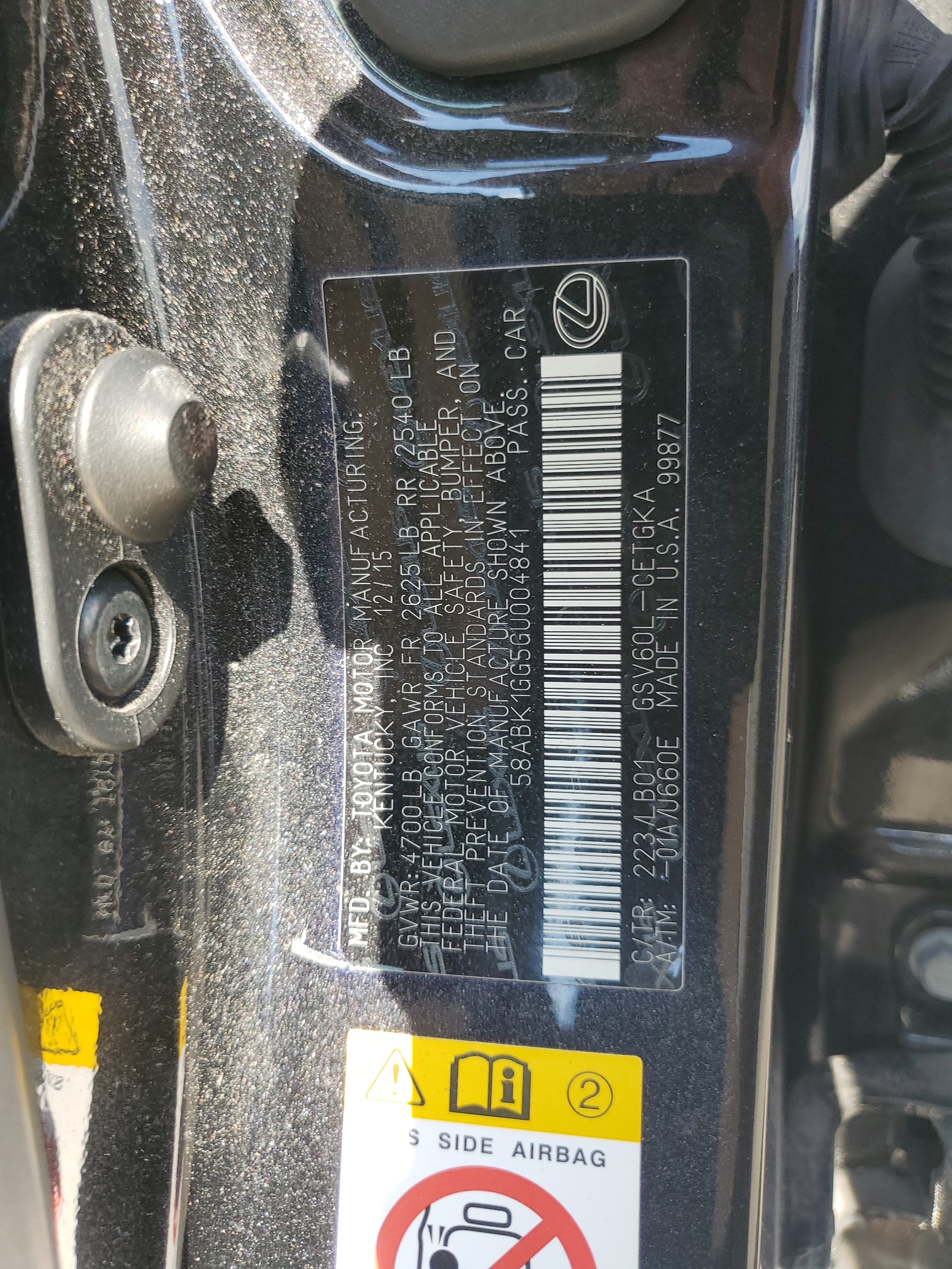 58ABK1GG5GU004841 2016 Lexus Es 350