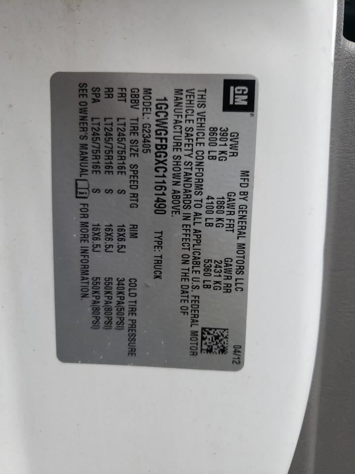 2012 Chevrolet Express G2500 VIN: 1GCWGFBGXC1161490 Lot: 65550874