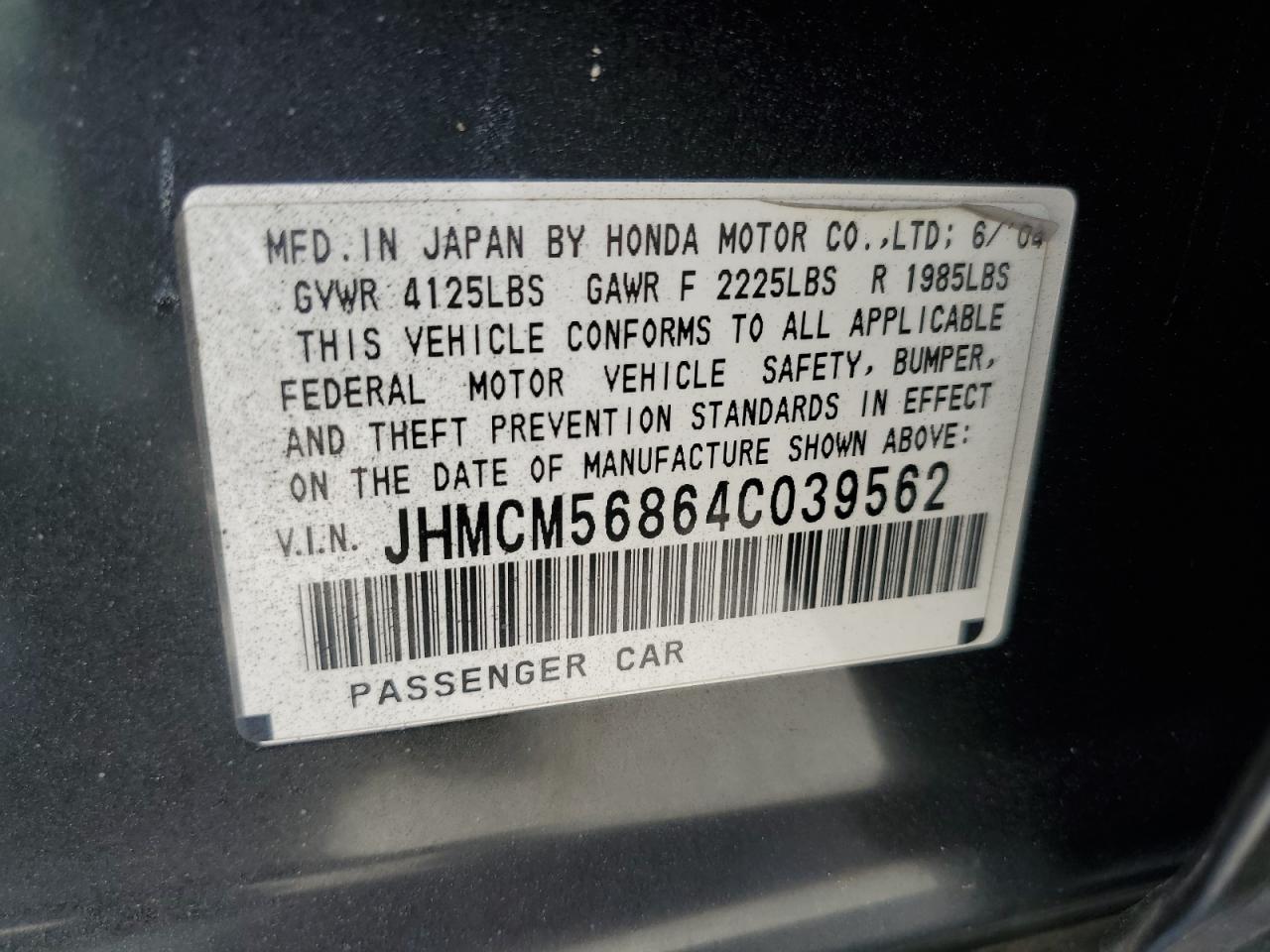 2004 Honda Accord Ex VIN: JHMCM56864C039562 Lot: 68391524