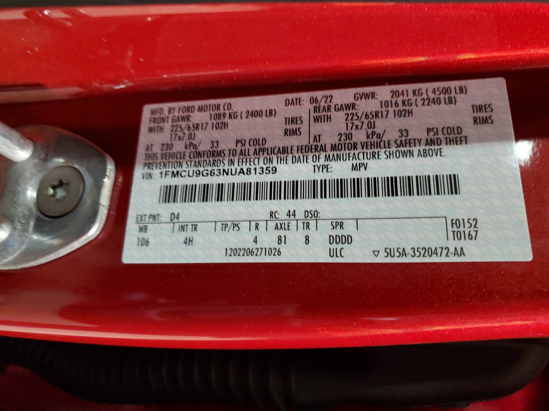 1FMCU9G63NUA81359 2022 Ford Escape Se