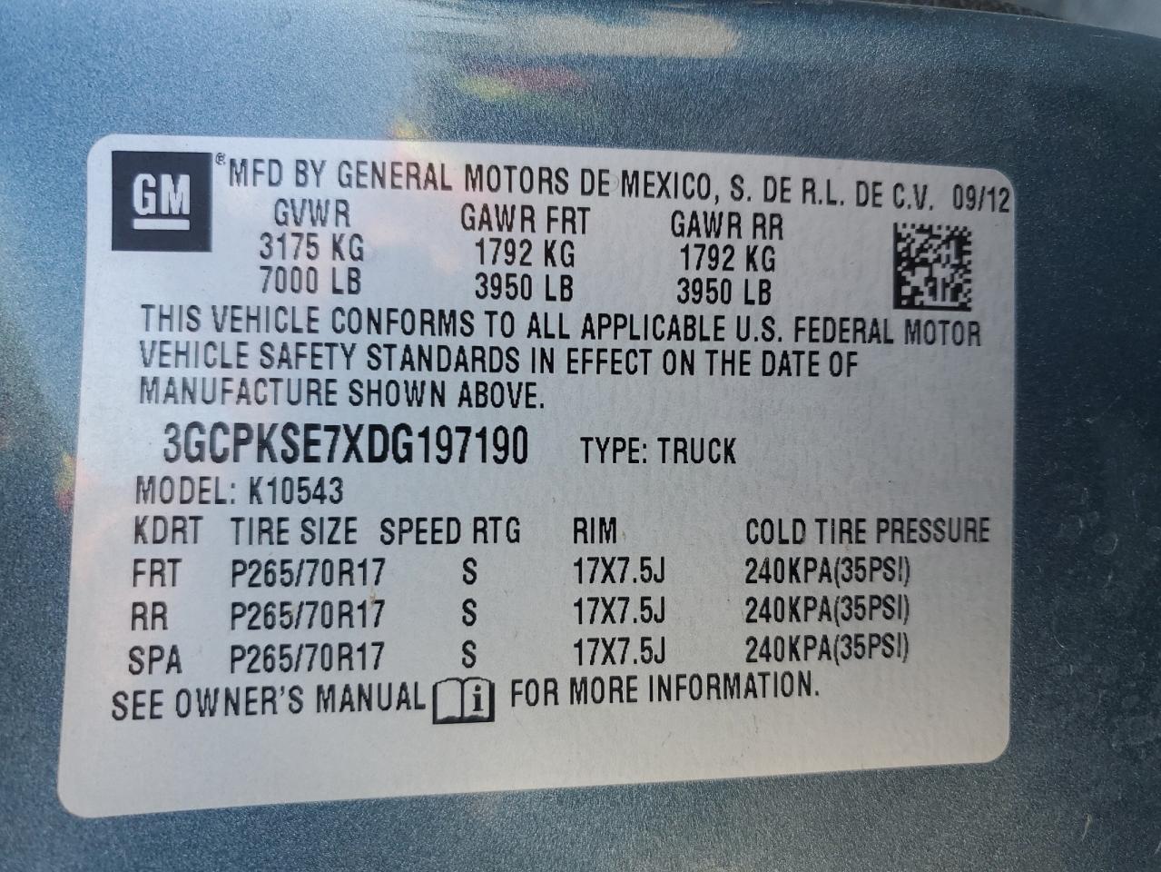 3GCPKSE7XDG197190 2013 Chevrolet Silverado K1500 Lt