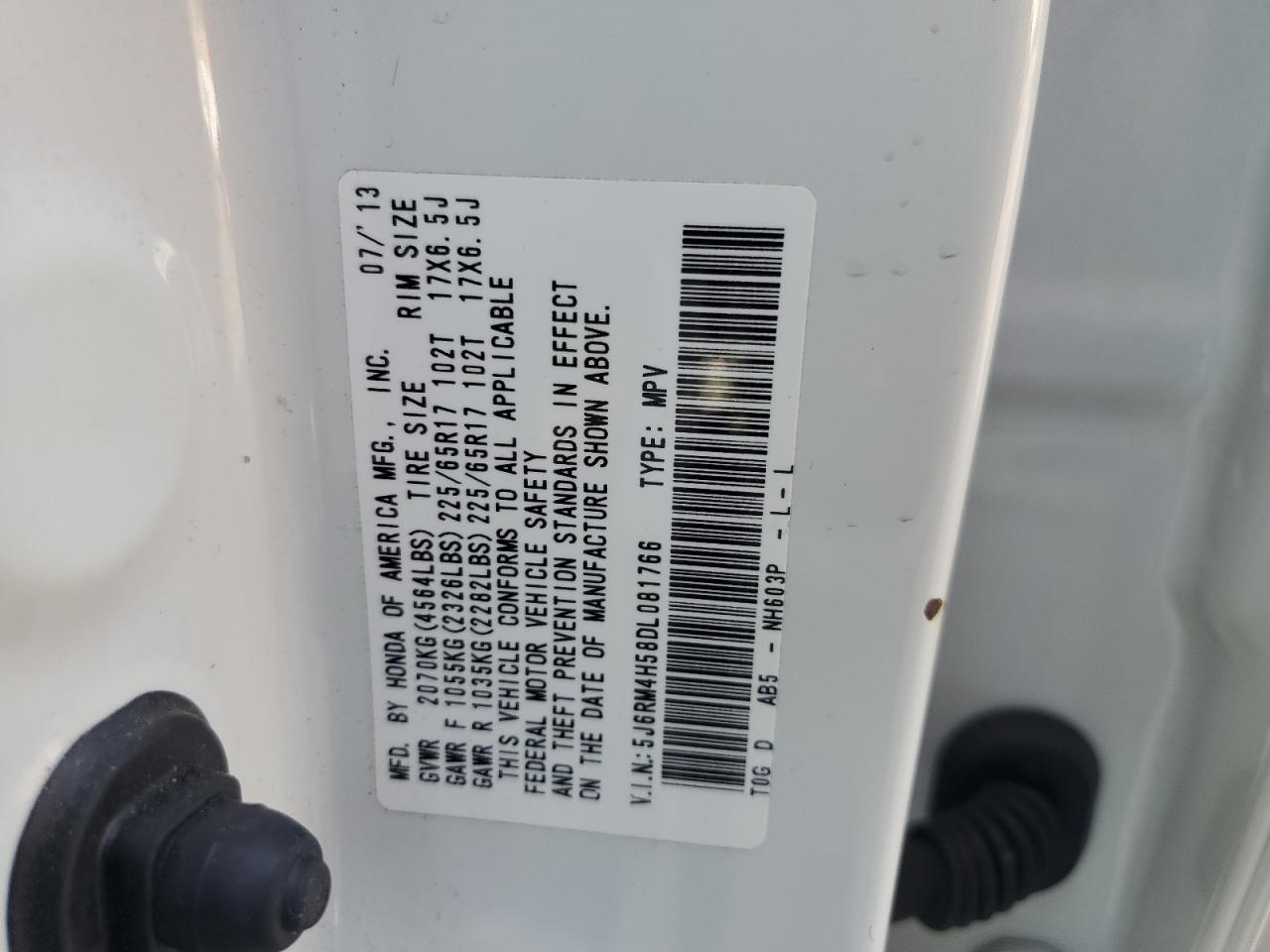 2013 Honda Cr-V Ex VIN: 5J6RM4H58DL081766 Lot: 66591154