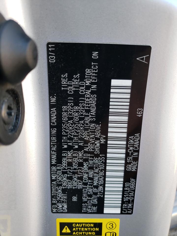 2011 Lexus Rx 350 VIN: 2T2BK1BA7BC107551 Lot: 65650804