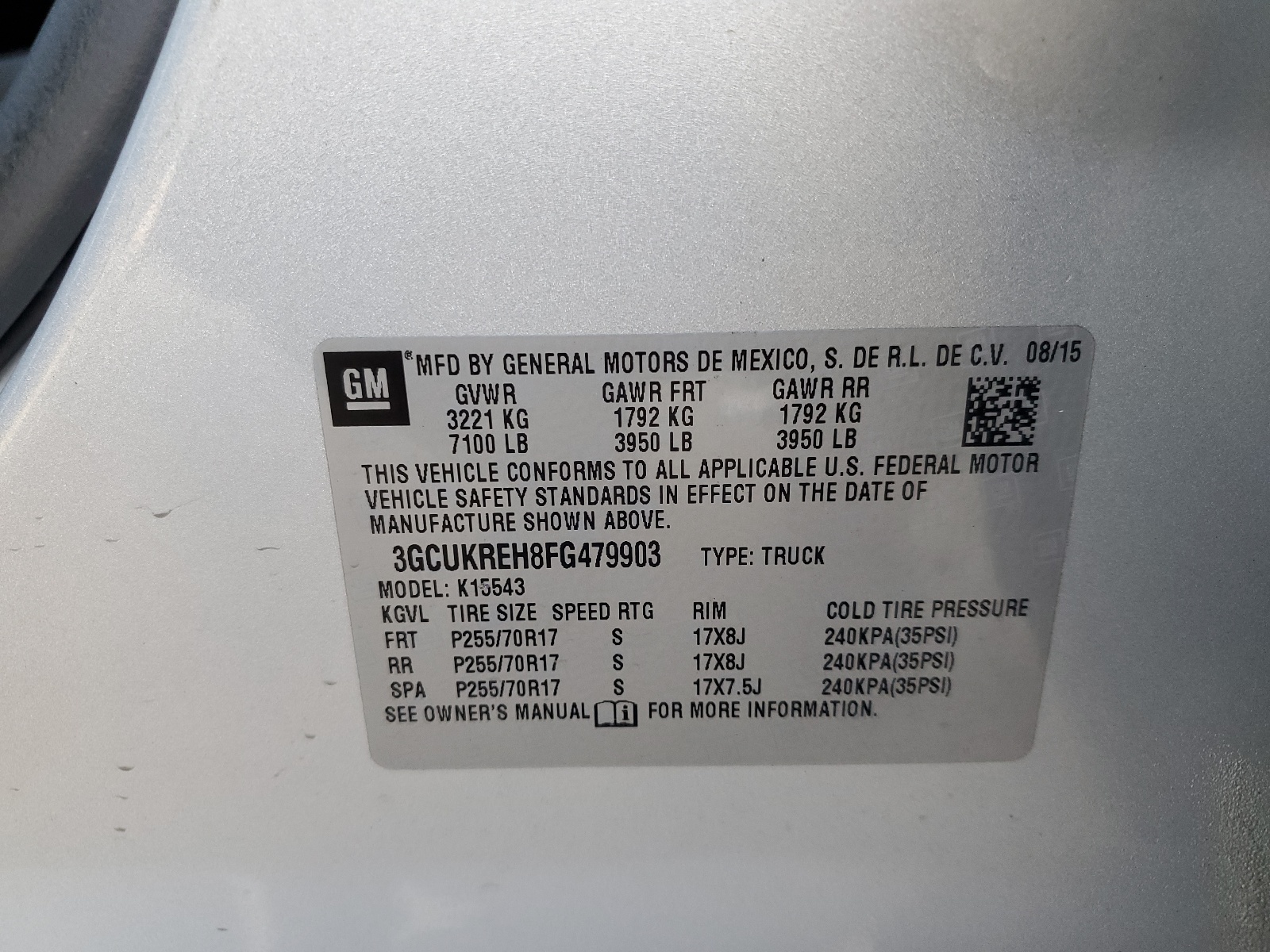 3GCUKREH8FG479903 2015 Chevrolet Silverado K1500 Lt 3GCUKREH8FG479903 2015 Chevrolet Silverado K1500 Lt