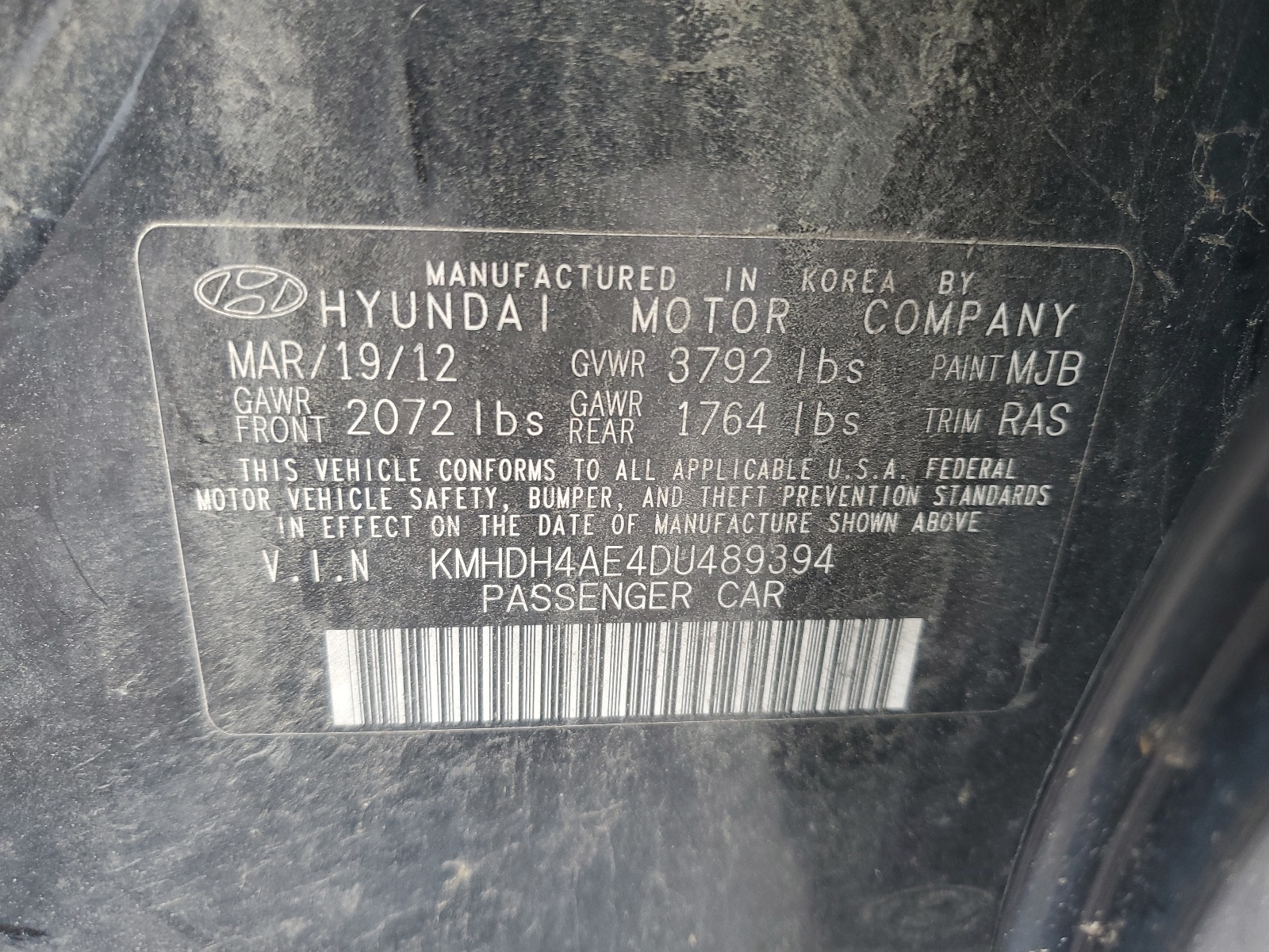 2013 Hyundai Elantra Gls vin: KMHDH4AE4DU489394