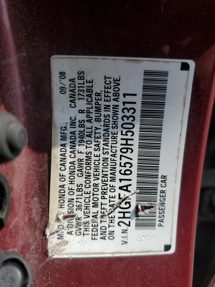 2009 Honda Civic Lx VIN: 2HGFA16579H503311 Lot: 67120074