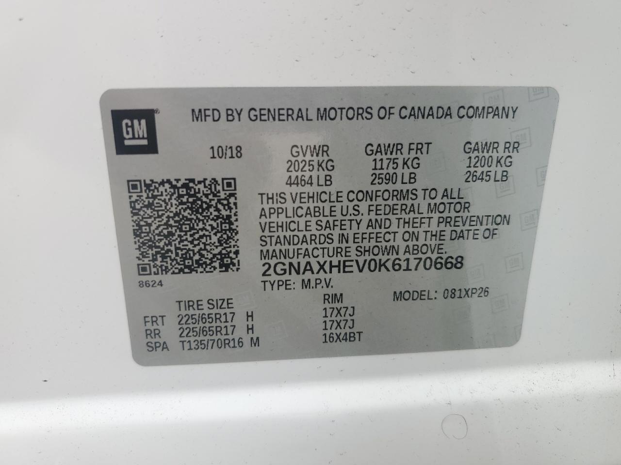 2GNAXHEV0K6170668 2019 CHEVROLET EQUINOX - Image 13