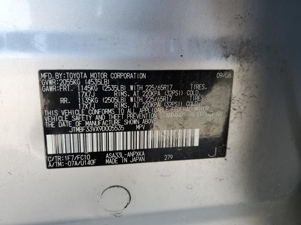 2009 Toyota Rav4 VIN: JTMBF33VX9D005535 Lot: 60052025