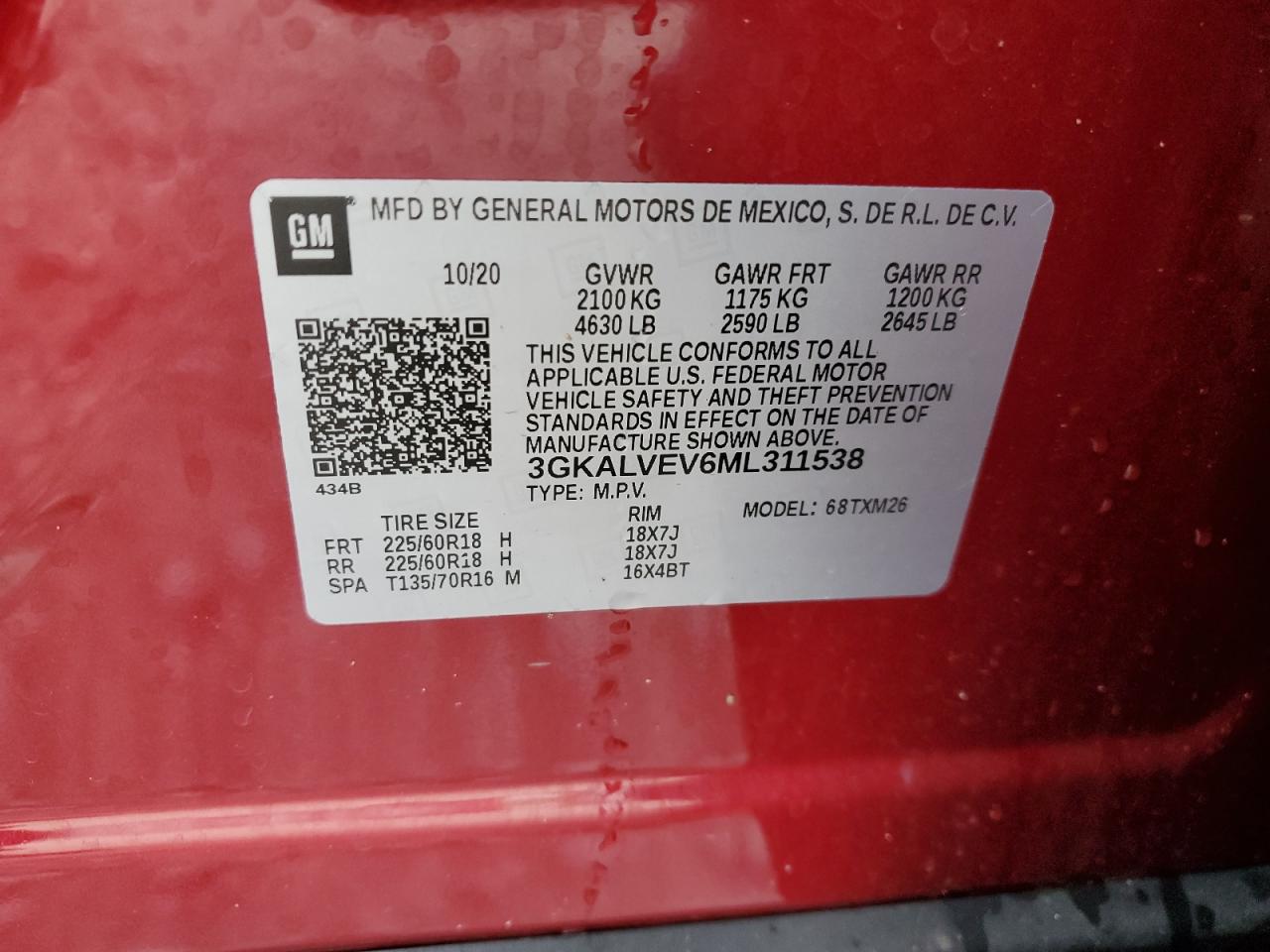 3GKALVEV6ML311538 2021 GMC Terrain Slt