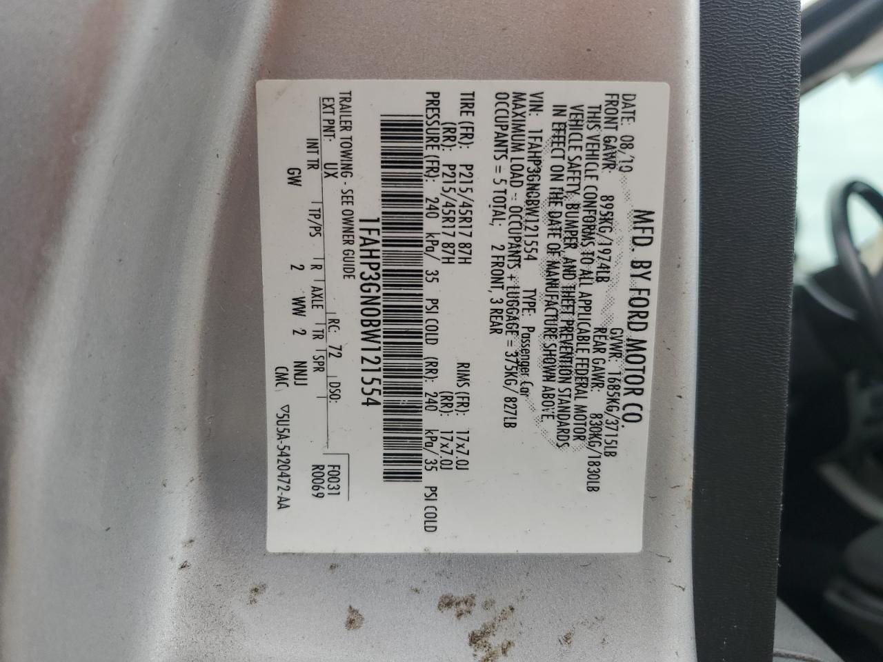 2011 Ford Focus Ses VIN: 1FAHP3GN0BW121554 Lot: 96892725