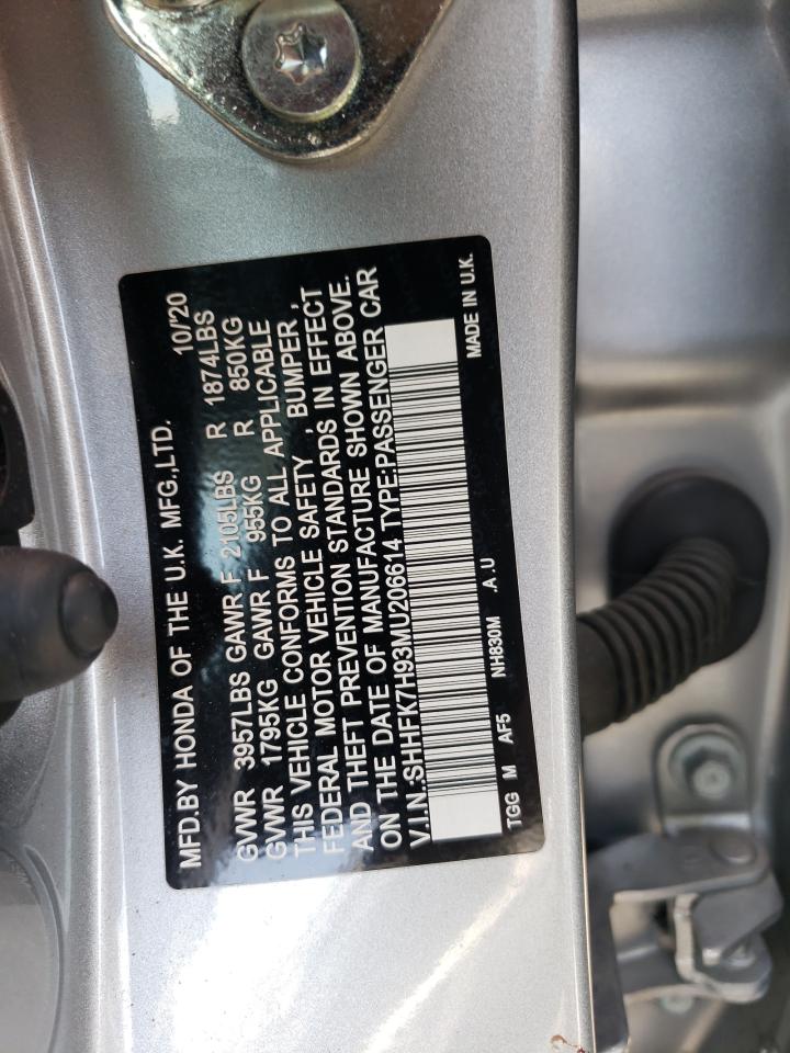 SHHFK7H93MU206614 2021 HONDA CIVIC - Image 12