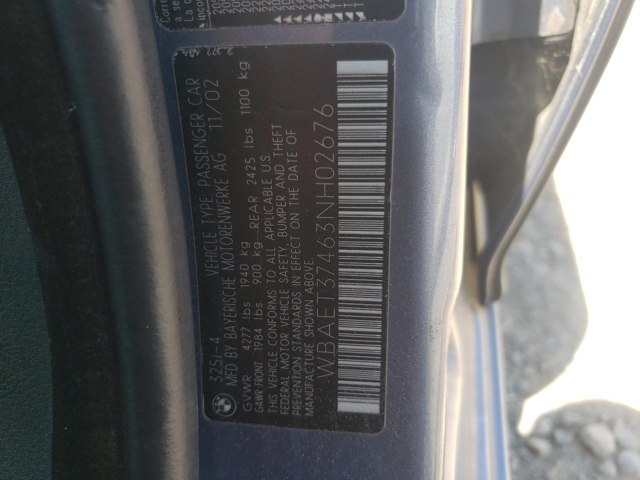 2003 BMW 325 I VIN: WBAET37463NH02676 Lot: 66394144