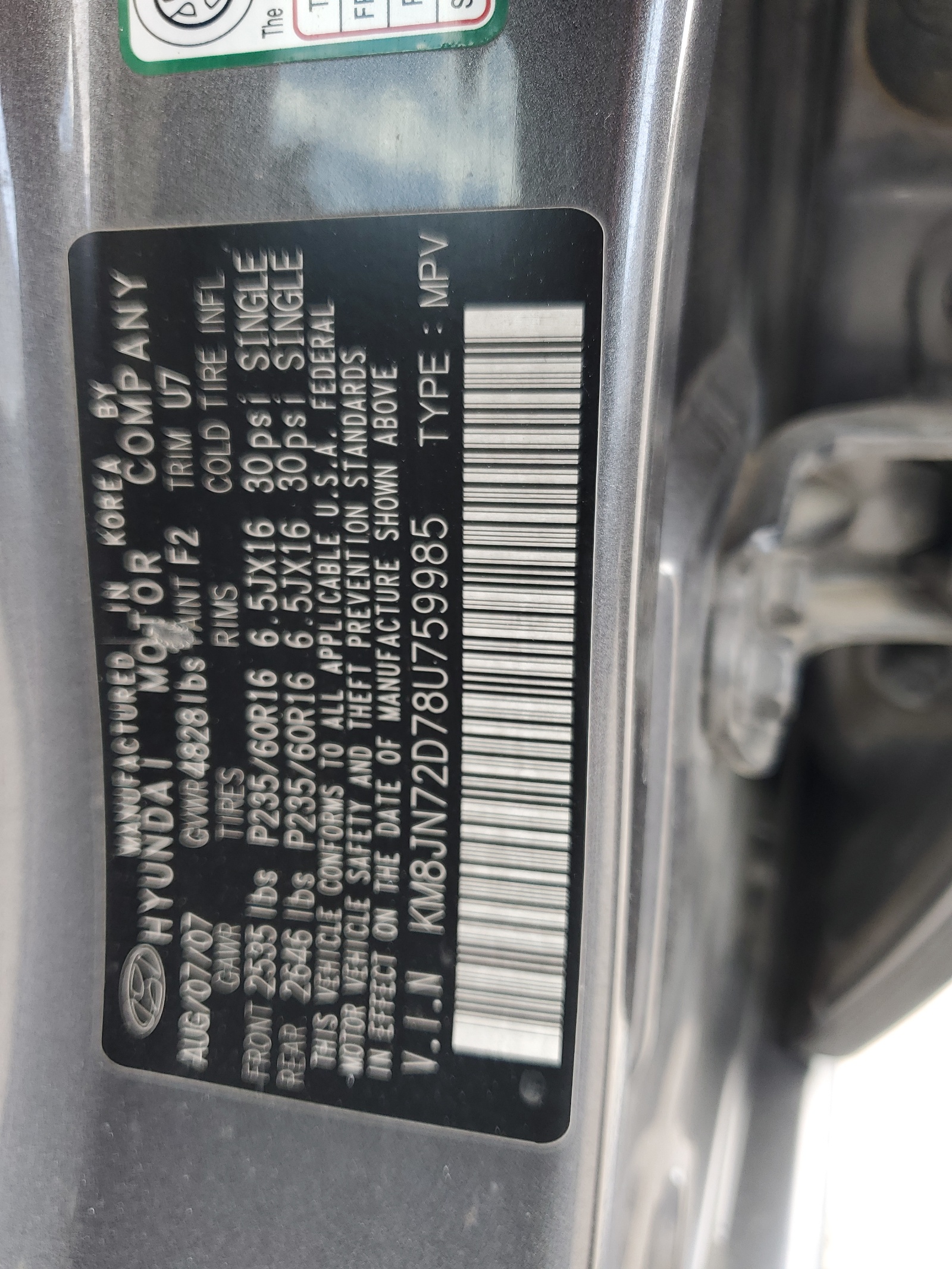 KM8JN72D78U759985 2008 Hyundai Tucson Se