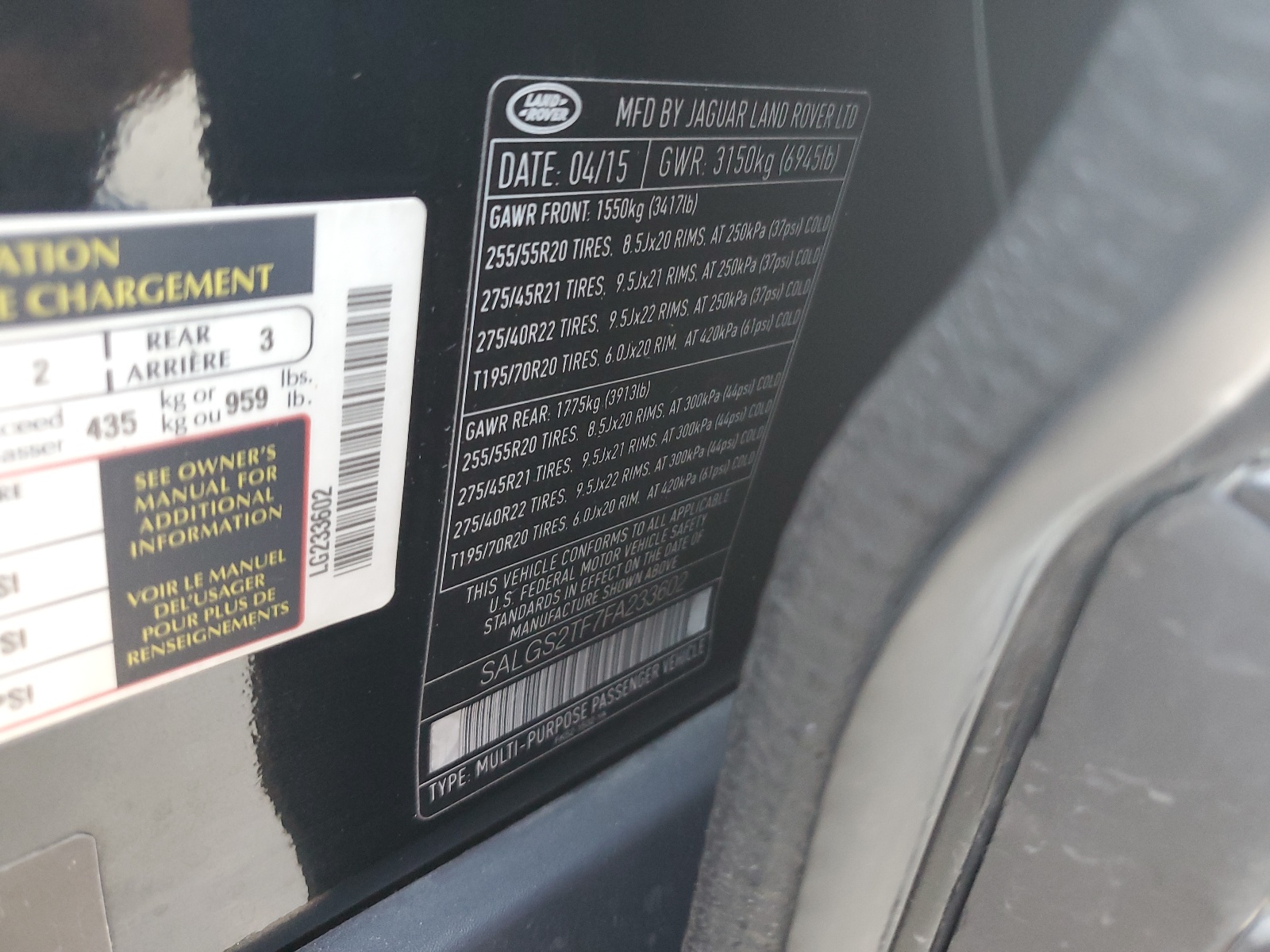 SALGS2TF7FA233602 2015 Land Rover Range Rover Supercharged