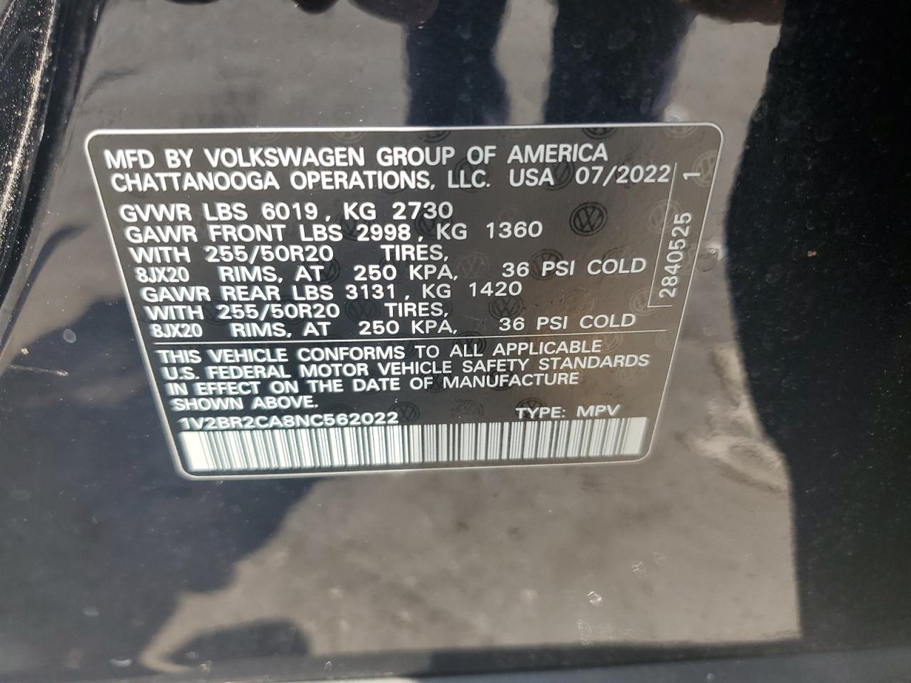 1V2BR2CA8NC562022 2022 Volkswagen Atlas Sel