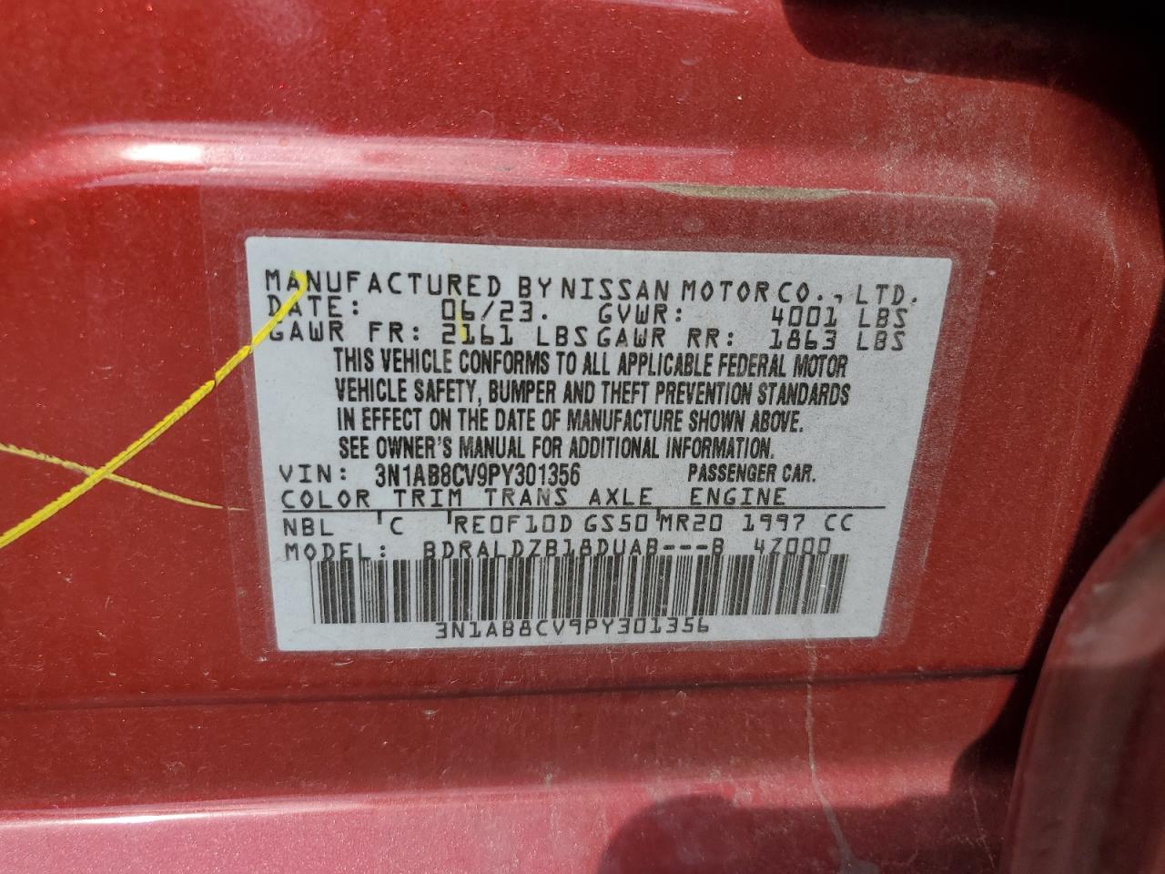 3N1AB8CV9PY301356 2023 Nissan Sentra Sv