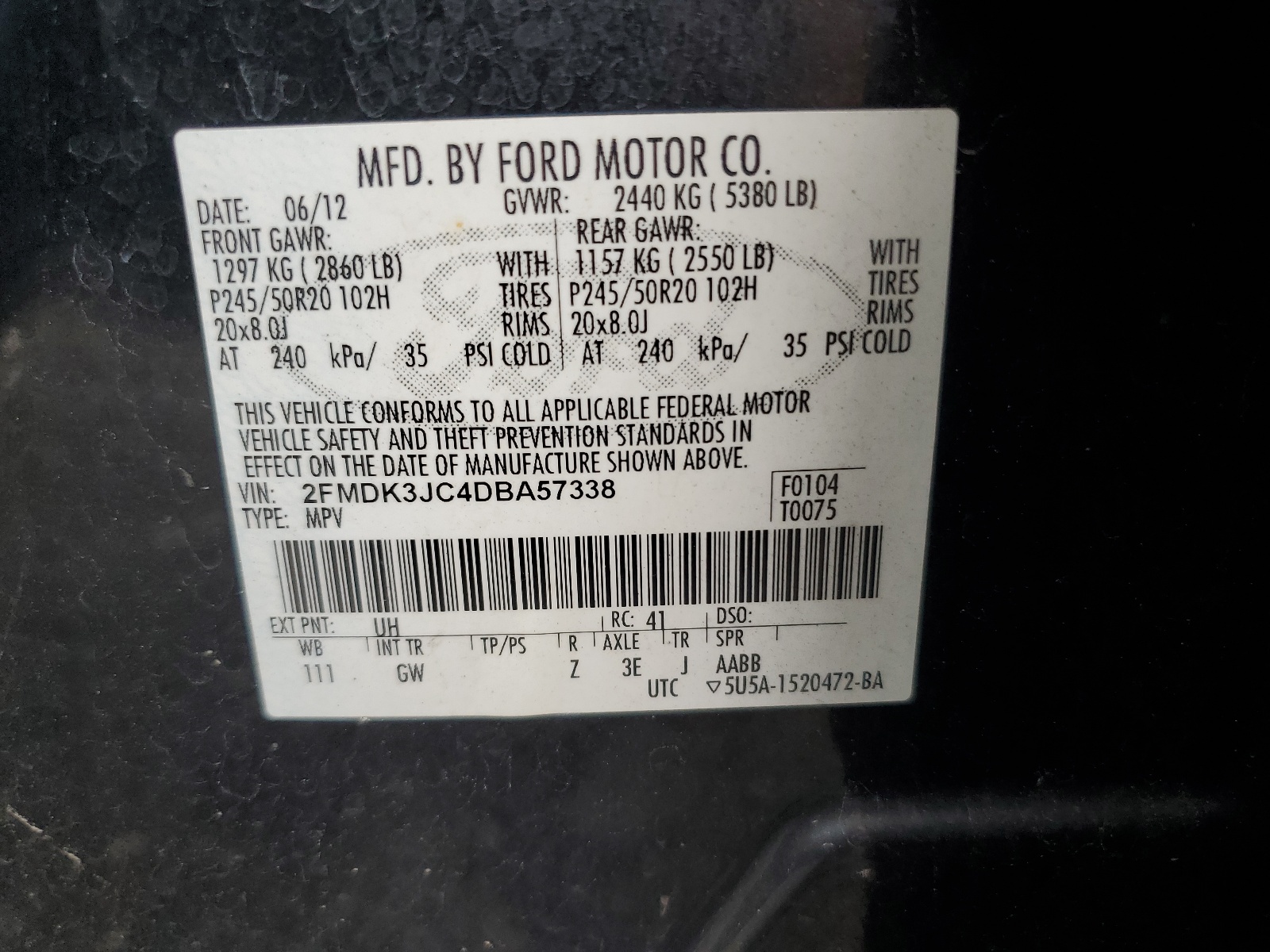 2013 Ford Edge Sel vin: 2FMDK3JC4DBA57338