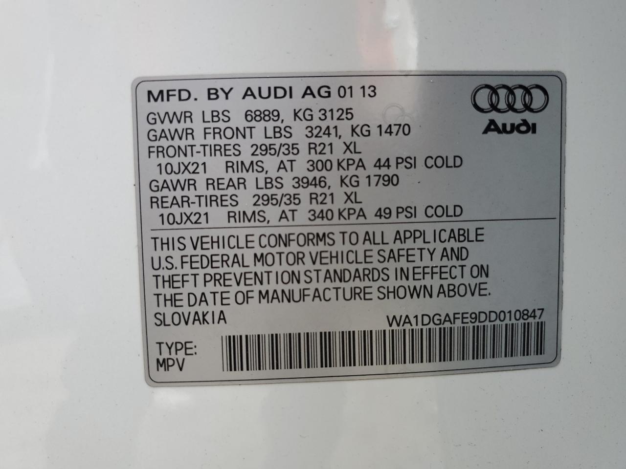 WA1DGAFE9DD010847 2013 Audi Q7 Prestige