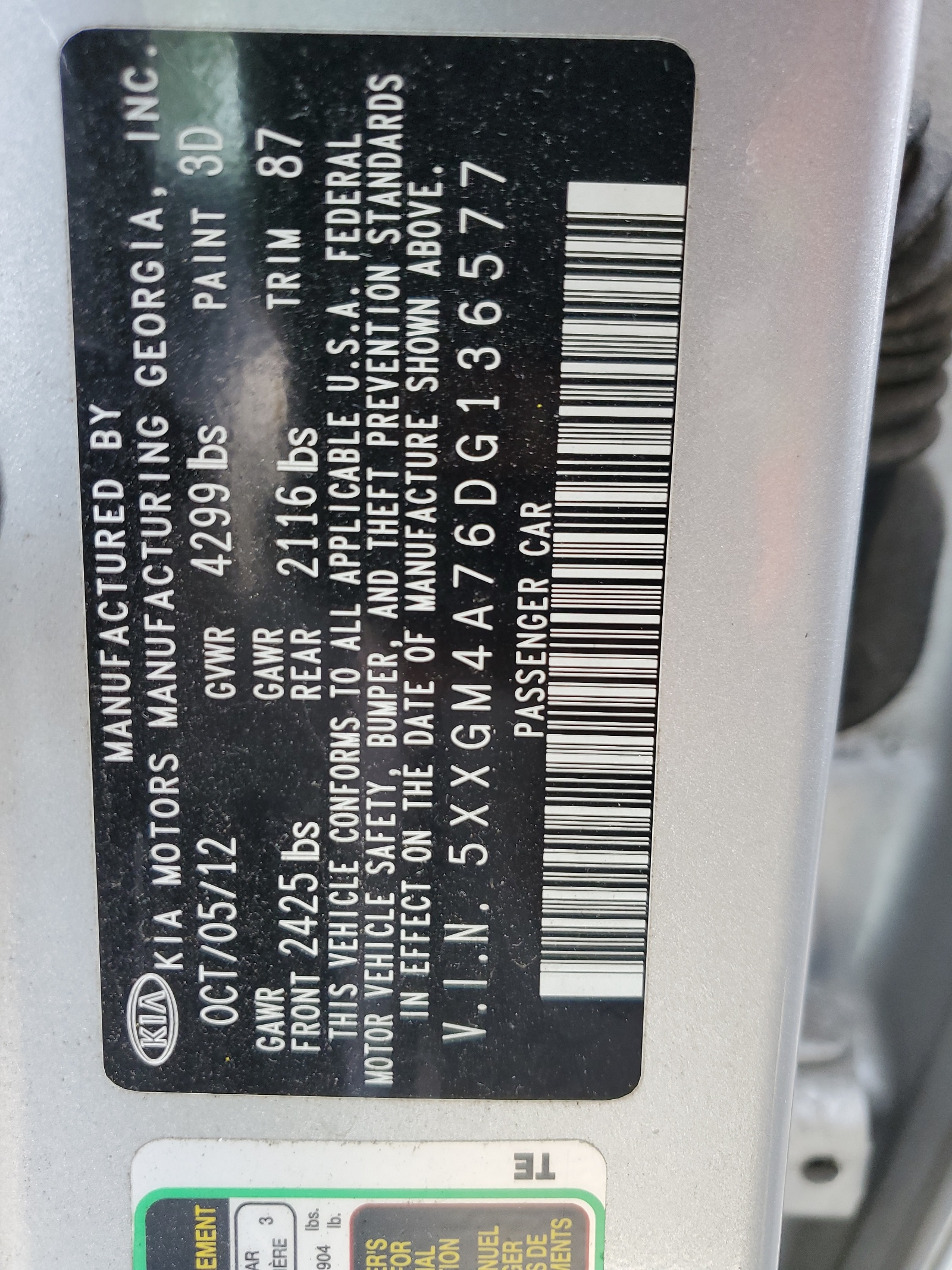 5XXGM4A76DG136577 2013 Kia Optima Lx