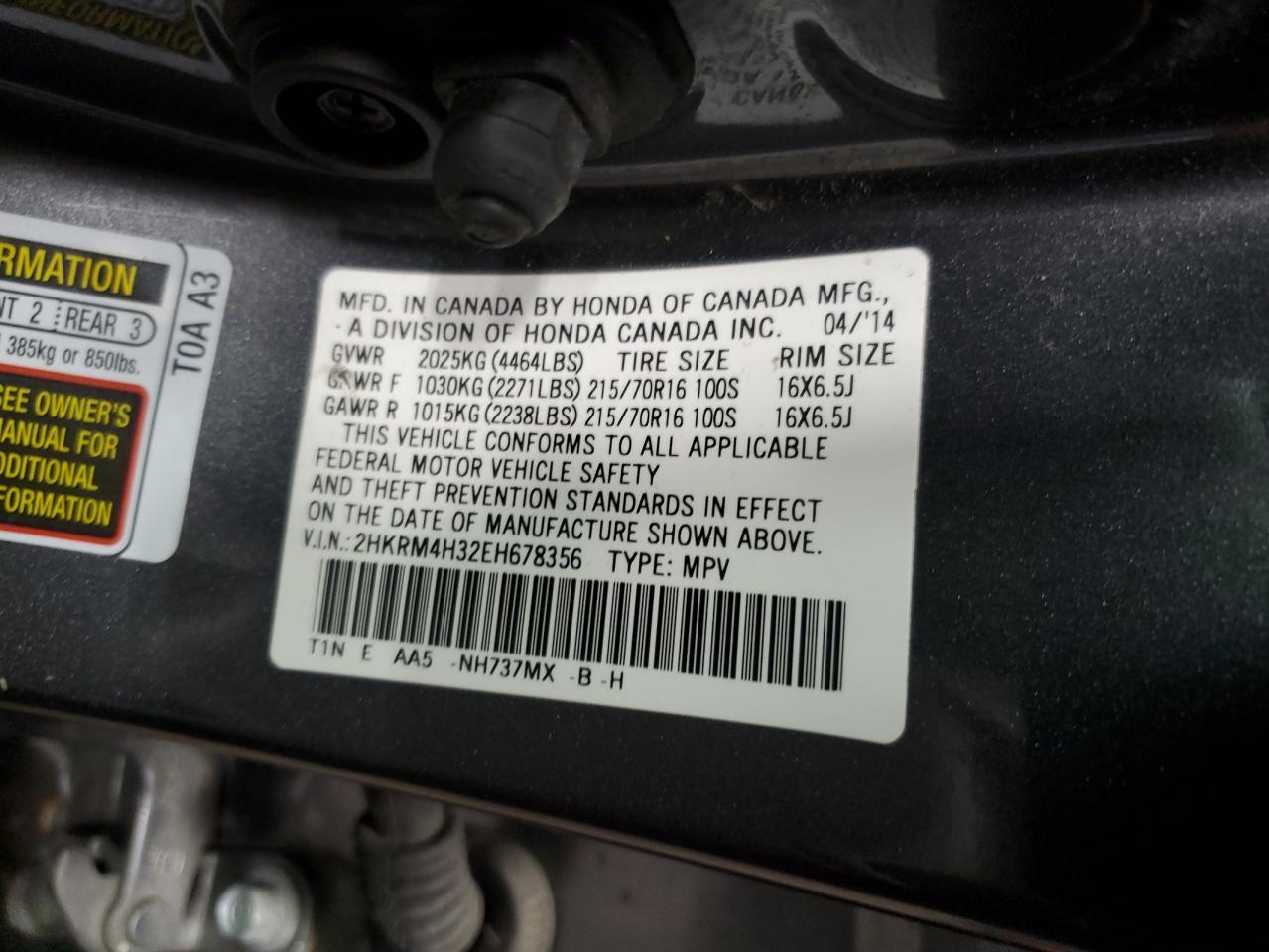 2014 Honda Cr-V Lx VIN: 2HKRM4H32EH678356 Lot: 68327064